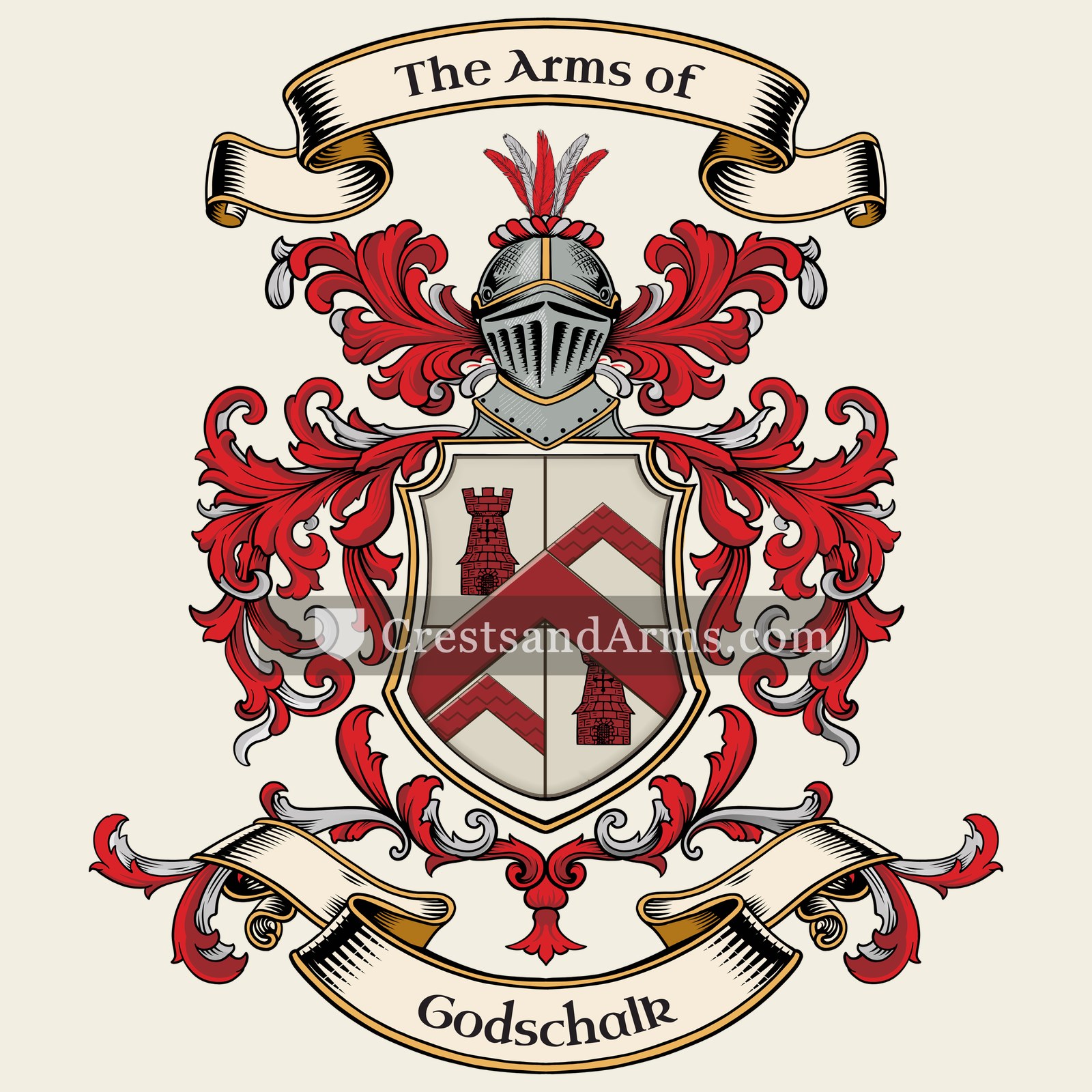 The Godschalk coat of arms, drawn from the recorded blazon