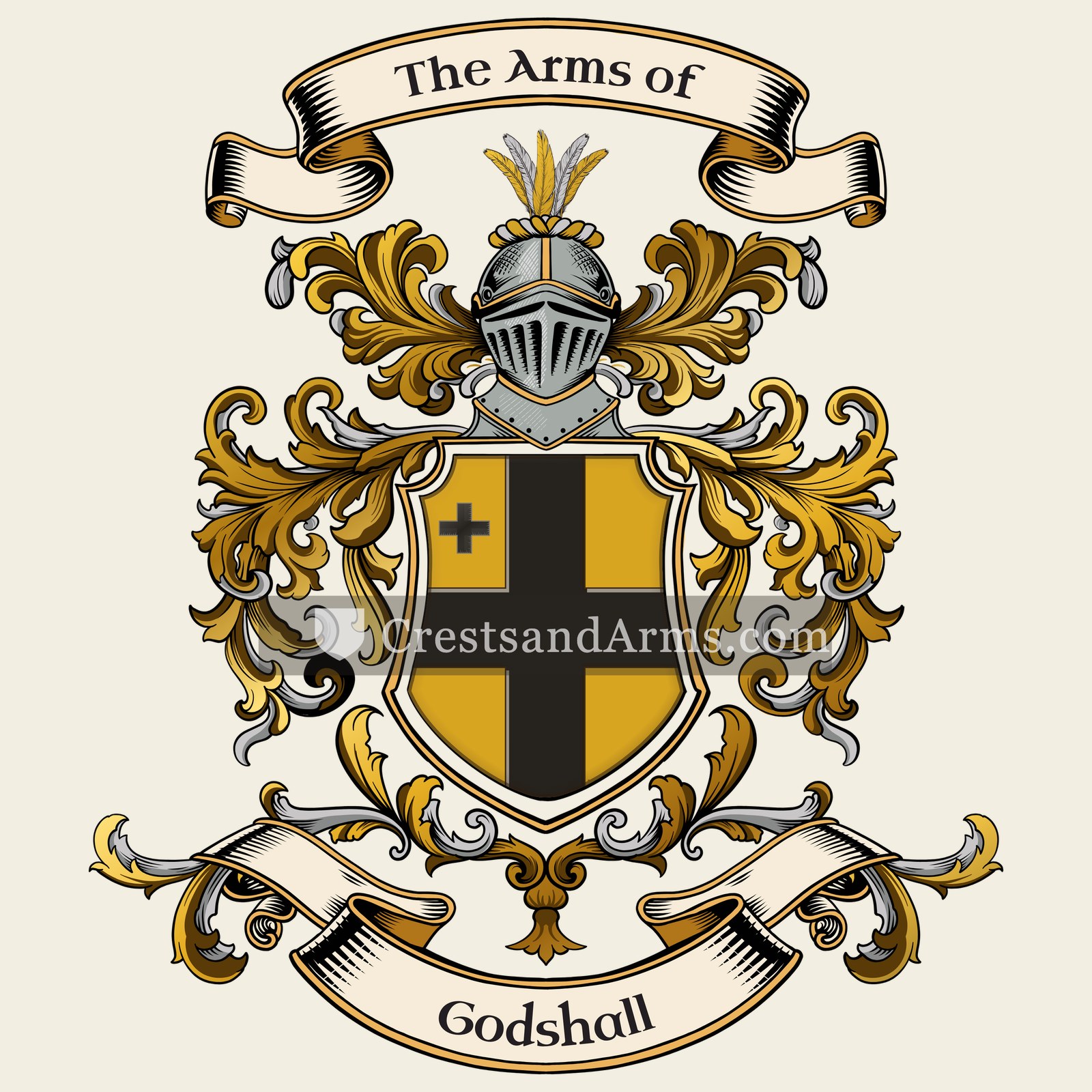 The Godshall coat of arms, drawn from the recorded blazon