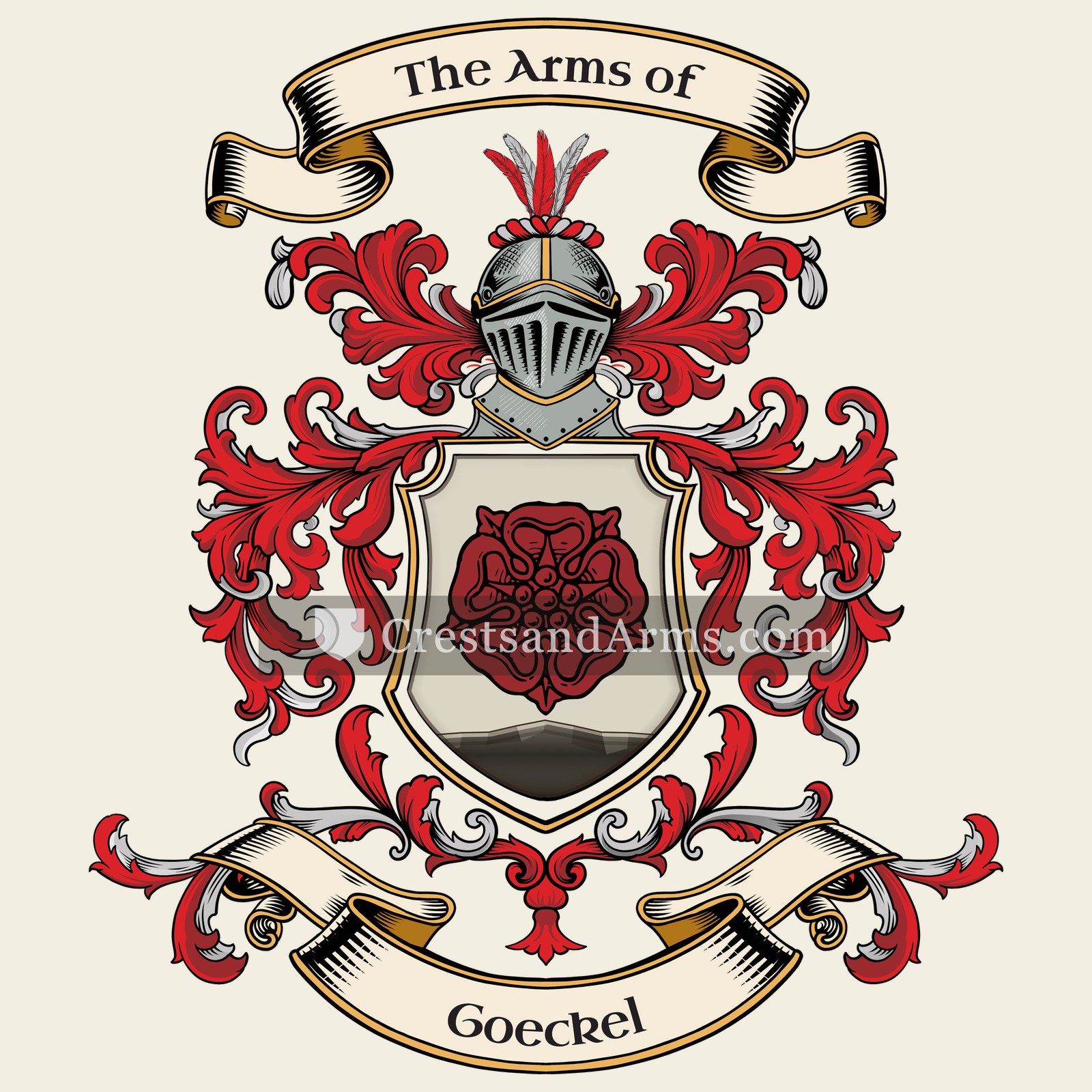 The Goeckel coat of arms, drawn from the recorded blazon