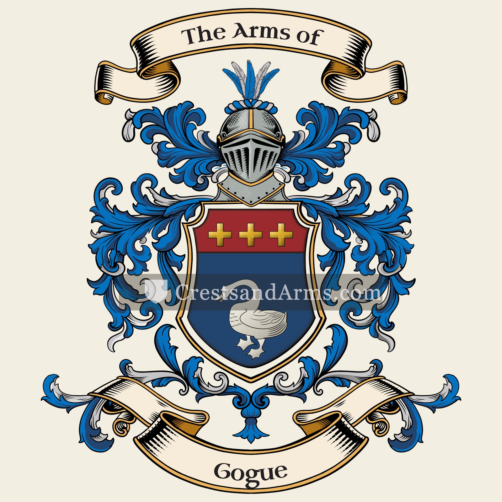 The Gogue coat of arms, drawn from the recorded blazon