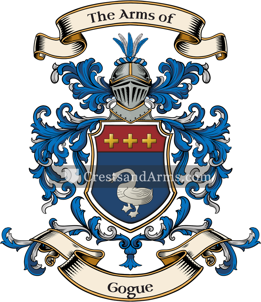 The Gogue coat of arms, drawn from the recorded blazon