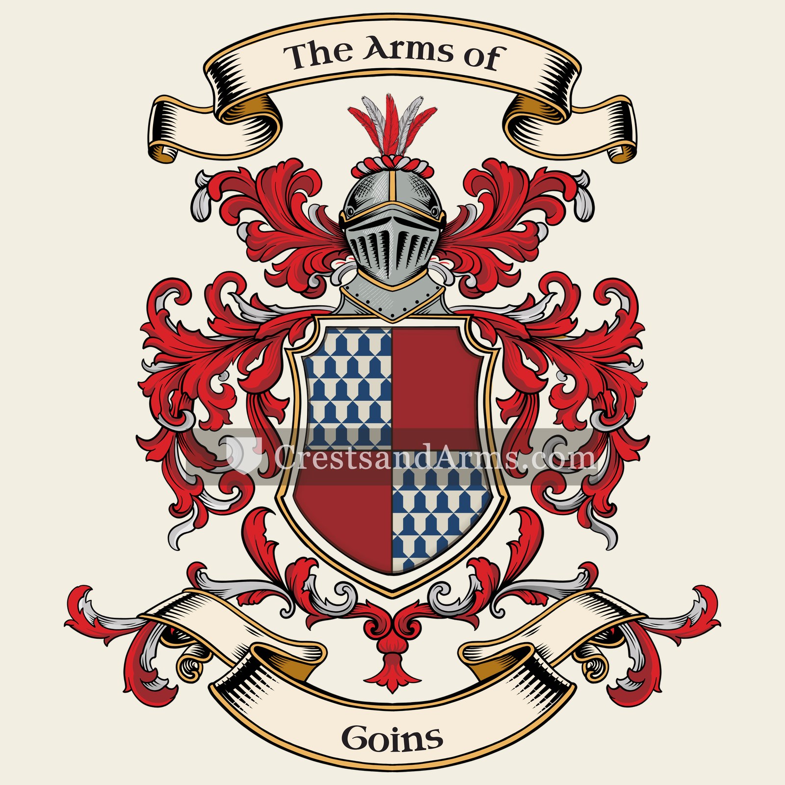 The Goins coat of arms, drawn from the recorded blazon