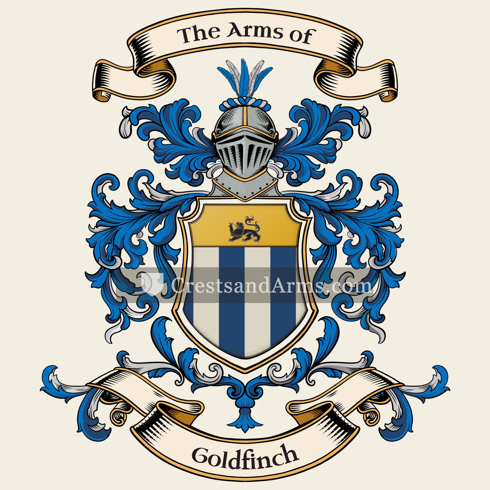 The Goldfinch coat of arms, drawn from the recorded blazon