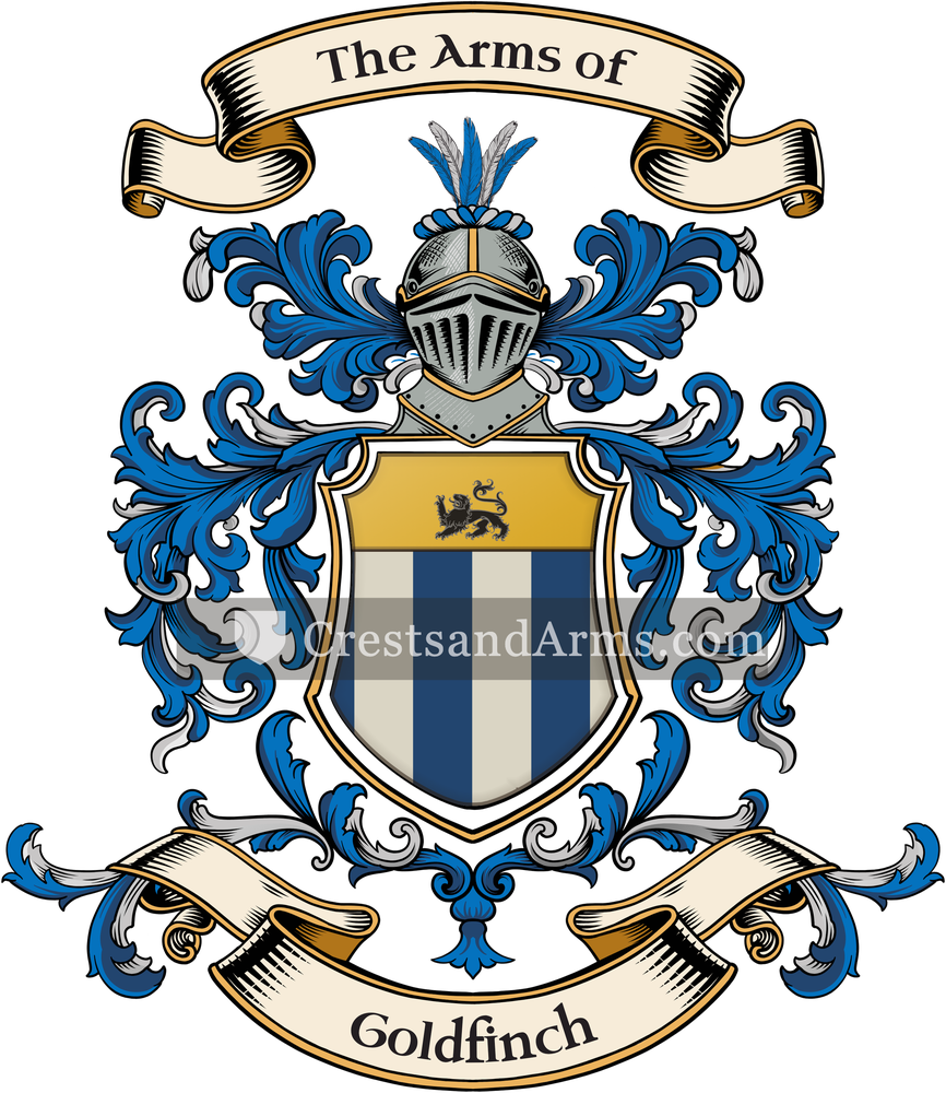 The Goldfinch coat of arms, drawn from the recorded blazon