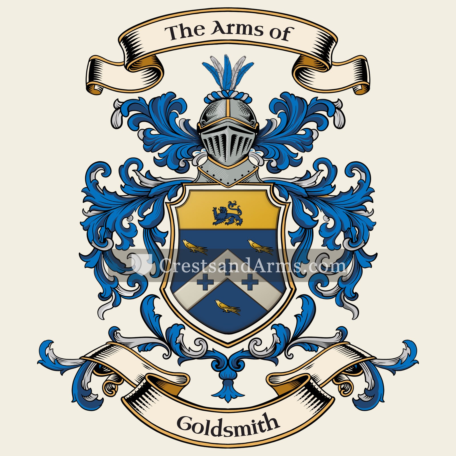 The Goldsmith coat of arms, drawn from the recorded blazon