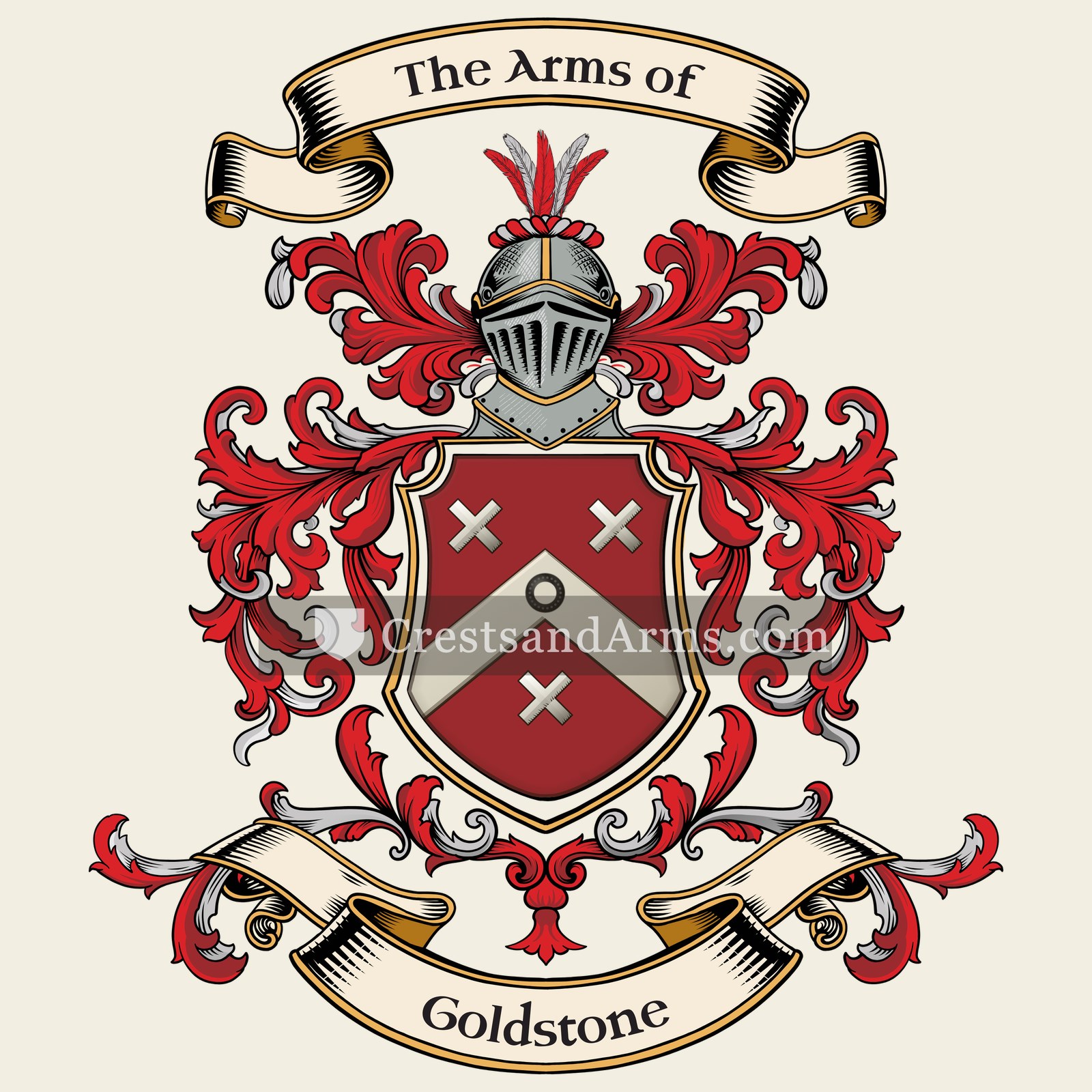 The Goldstone coat of arms, drawn from the recorded blazon