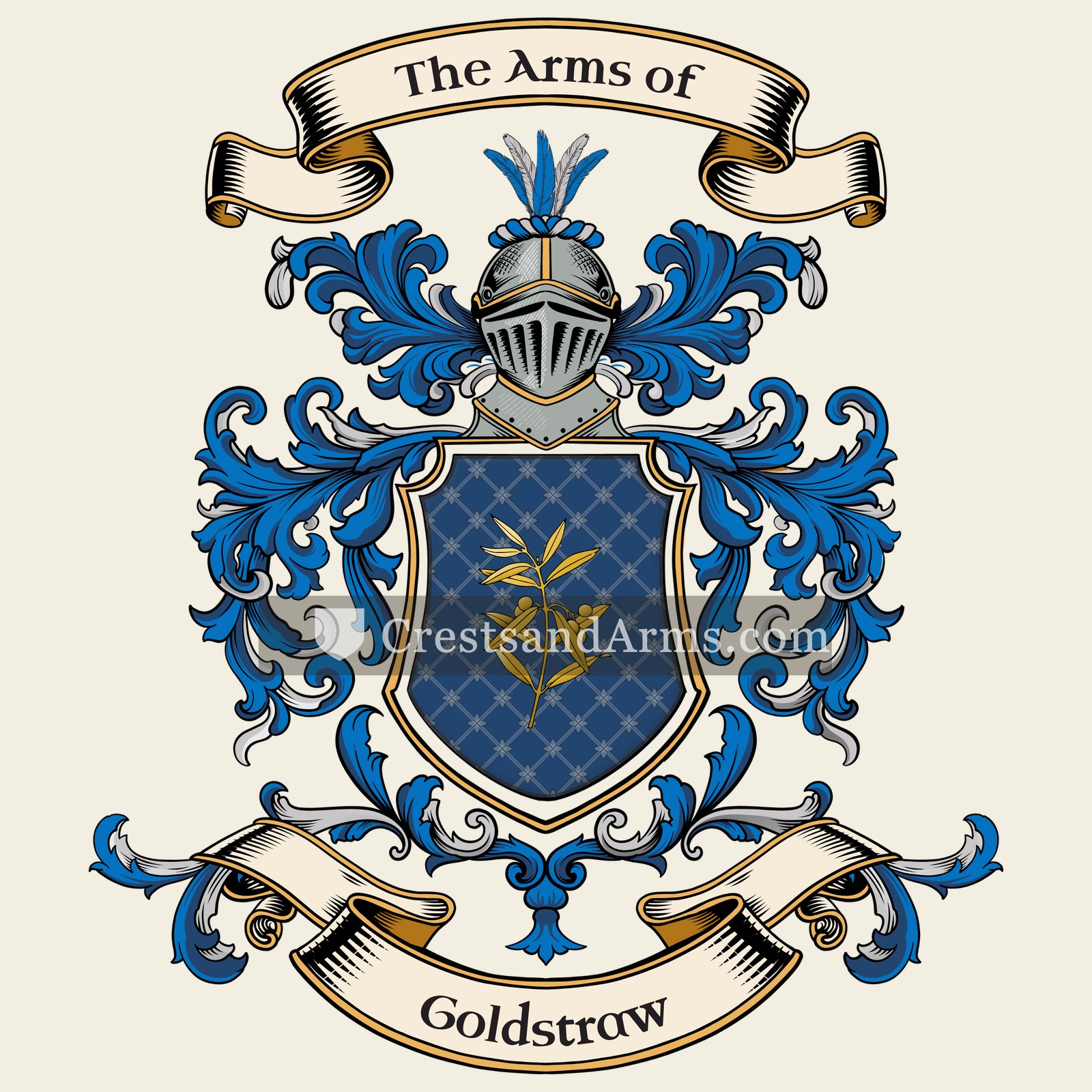The Goldstraw coat of arms, drawn from the recorded blazon