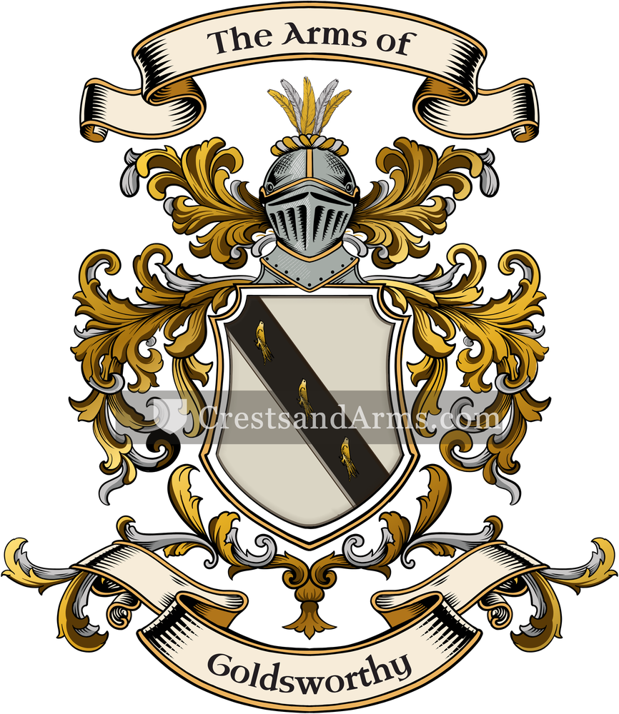 The Goldsworthy coat of arms, drawn from the recorded blazon