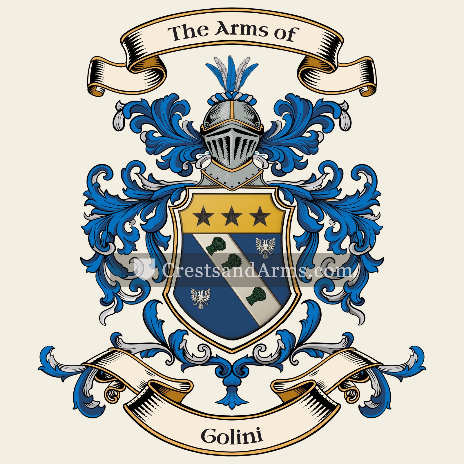 The Golini coat of arms, drawn from the recorded blazon