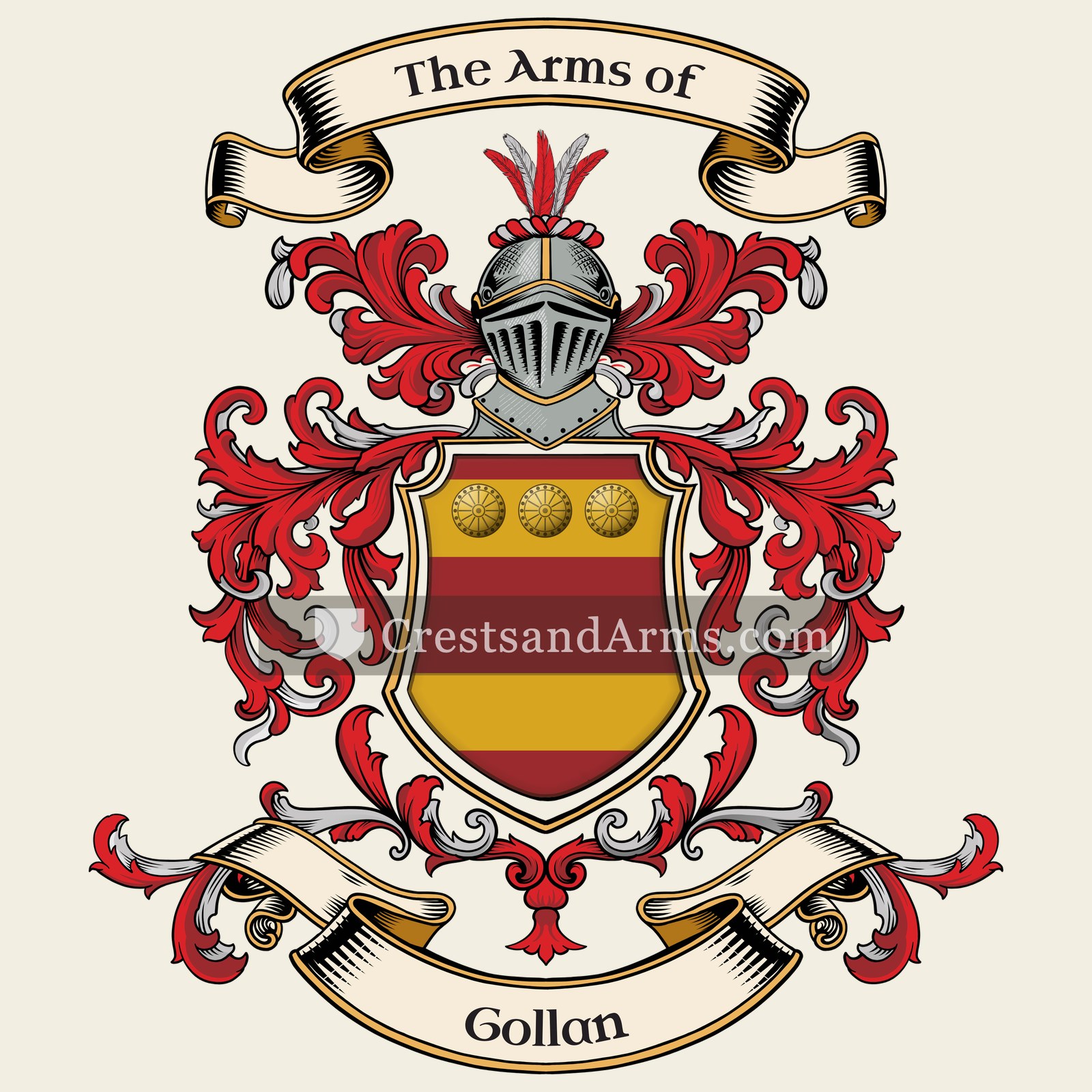 The Gollan coat of arms, drawn from the recorded blazon