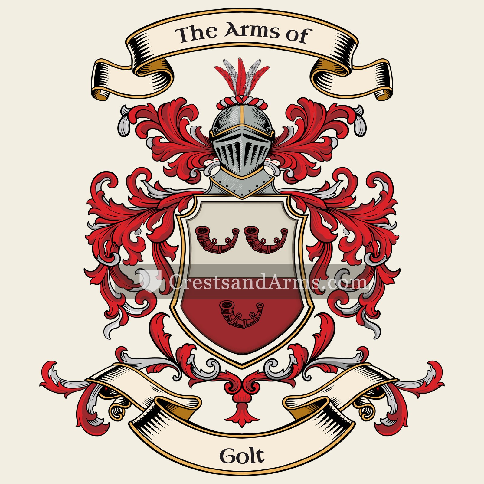 The Golt coat of arms, drawn from the recorded blazon