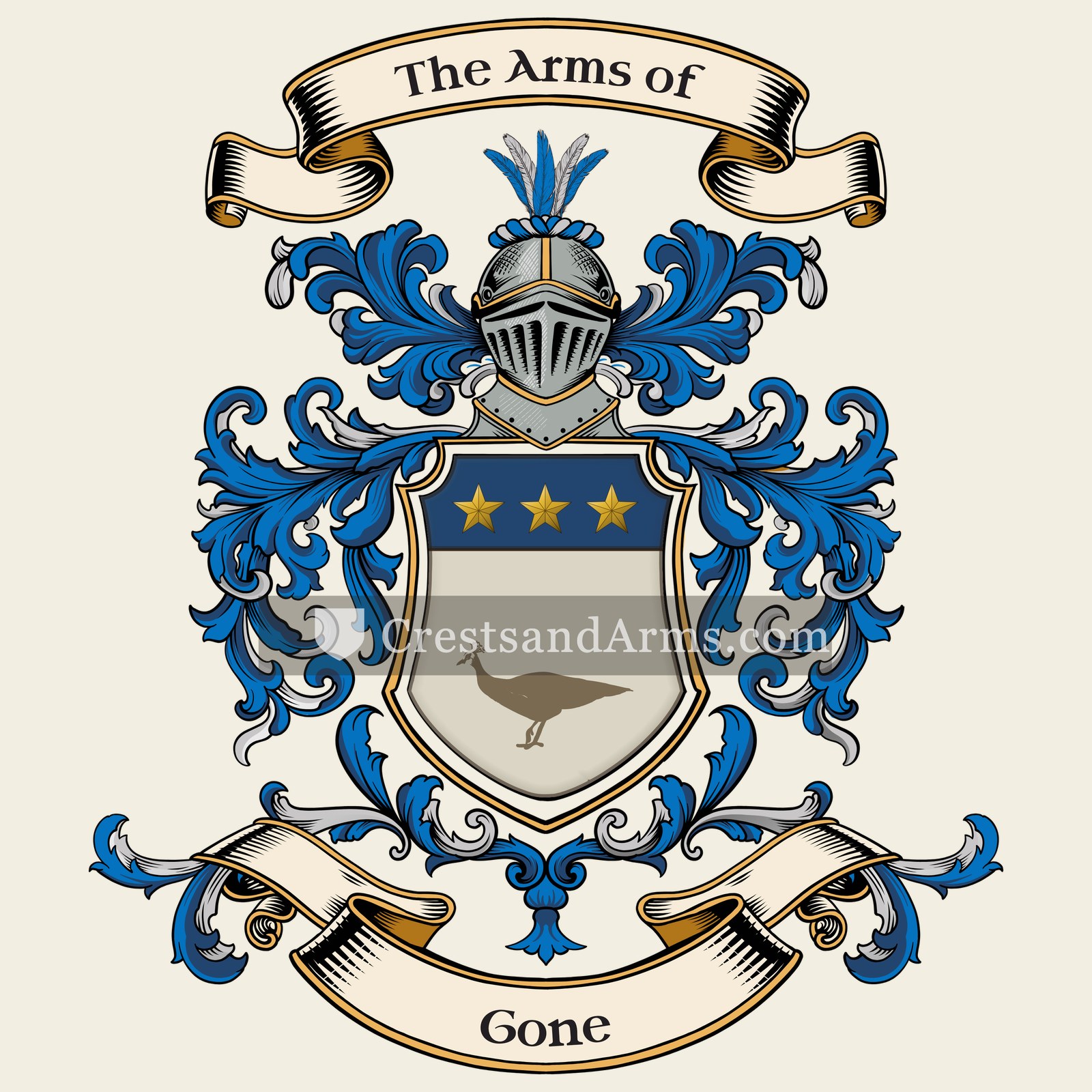 The Gone coat of arms, drawn from the recorded blazon