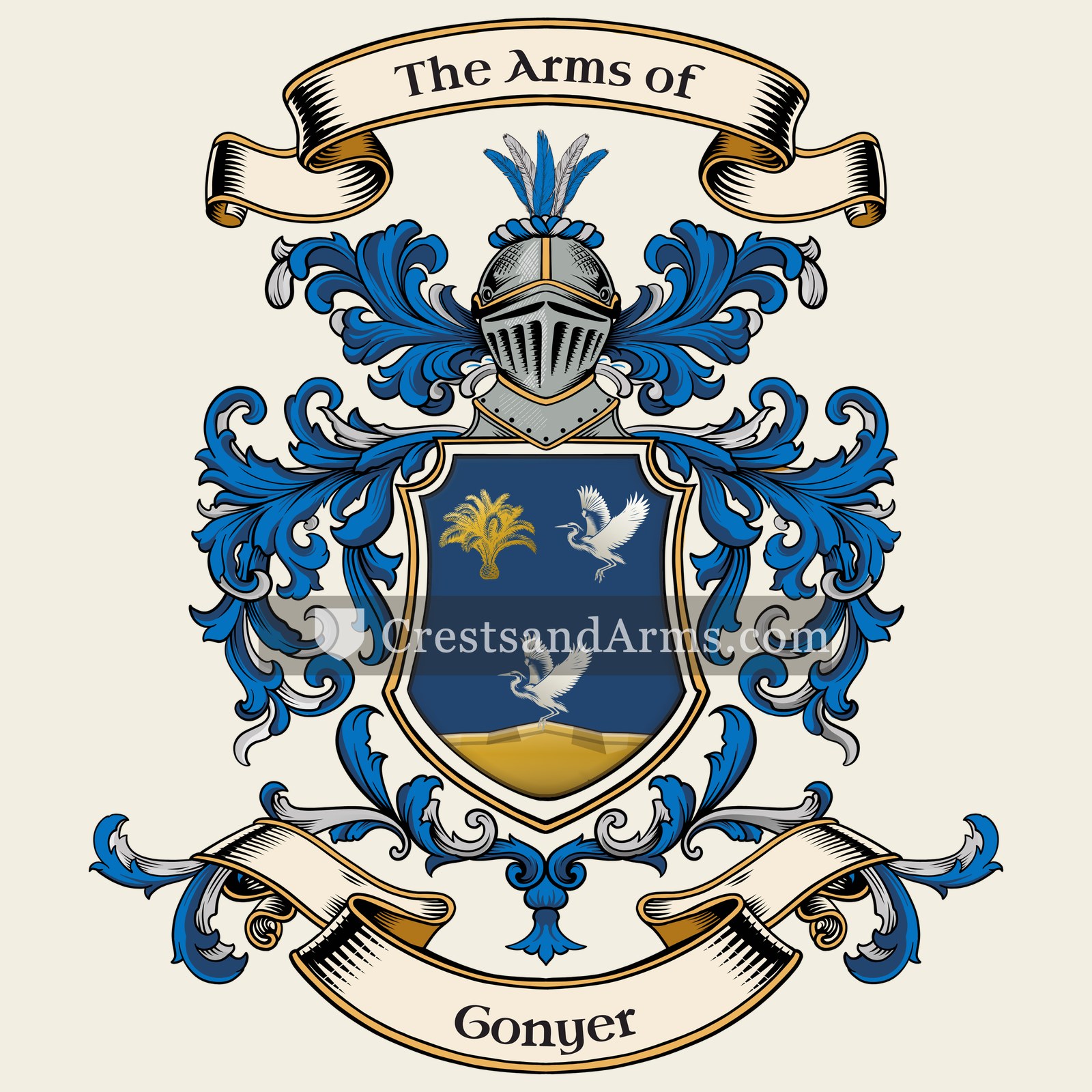 The Gonyer coat of arms, drawn from the recorded blazon