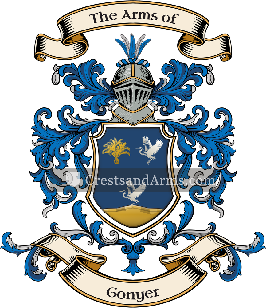 The Gonyer coat of arms, drawn from the recorded blazon