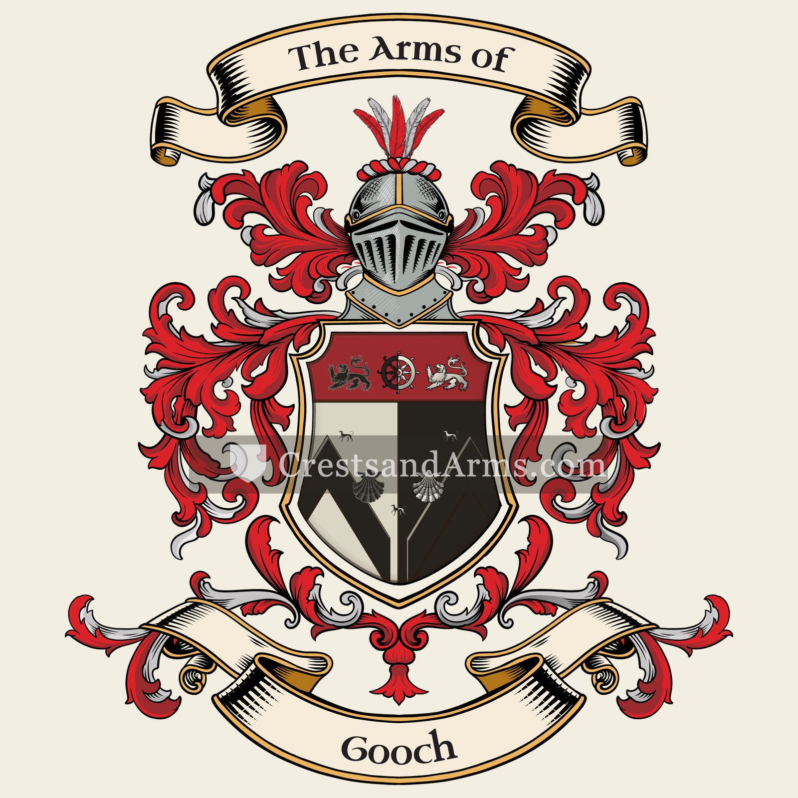 The Gooch coat of arms, drawn from the recorded blazon
