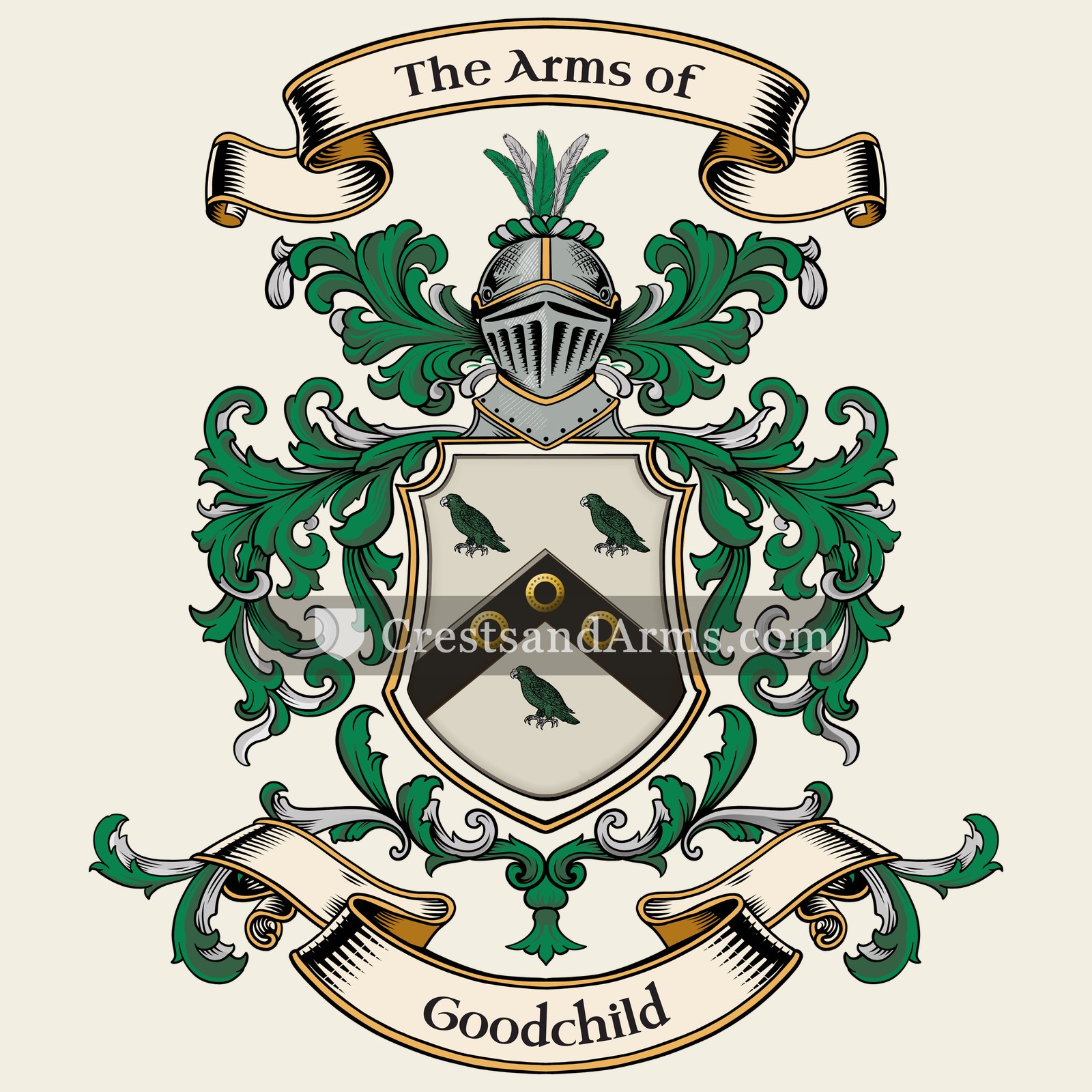 The Goodchild coat of arms, drawn from the recorded blazon