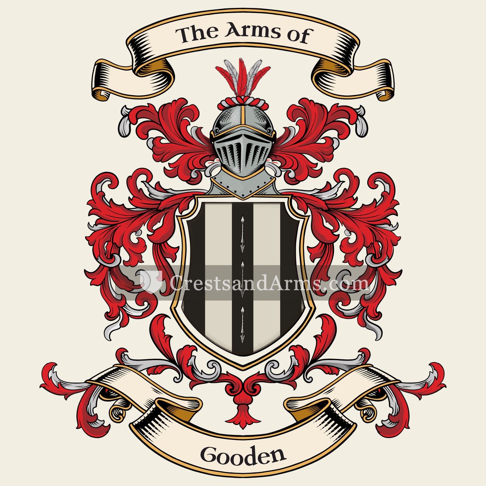 The Gooden coat of arms, drawn from the recorded blazon