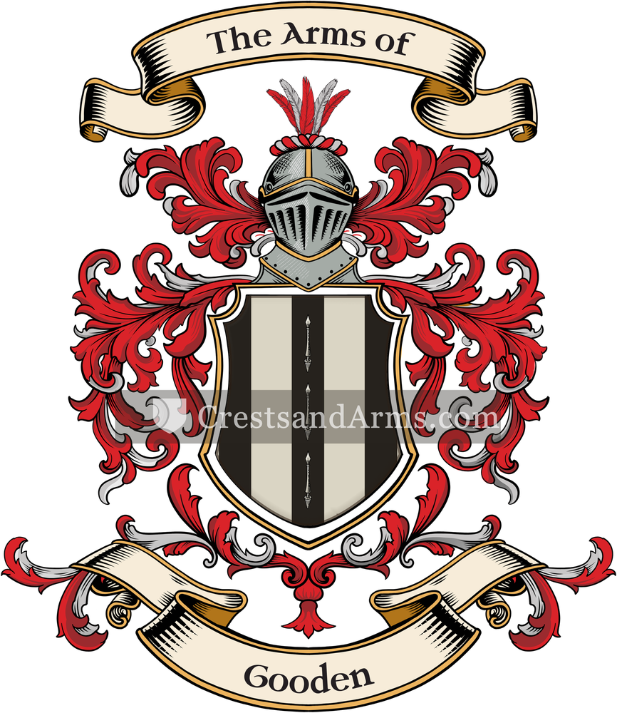 The Gooden coat of arms, drawn from the recorded blazon