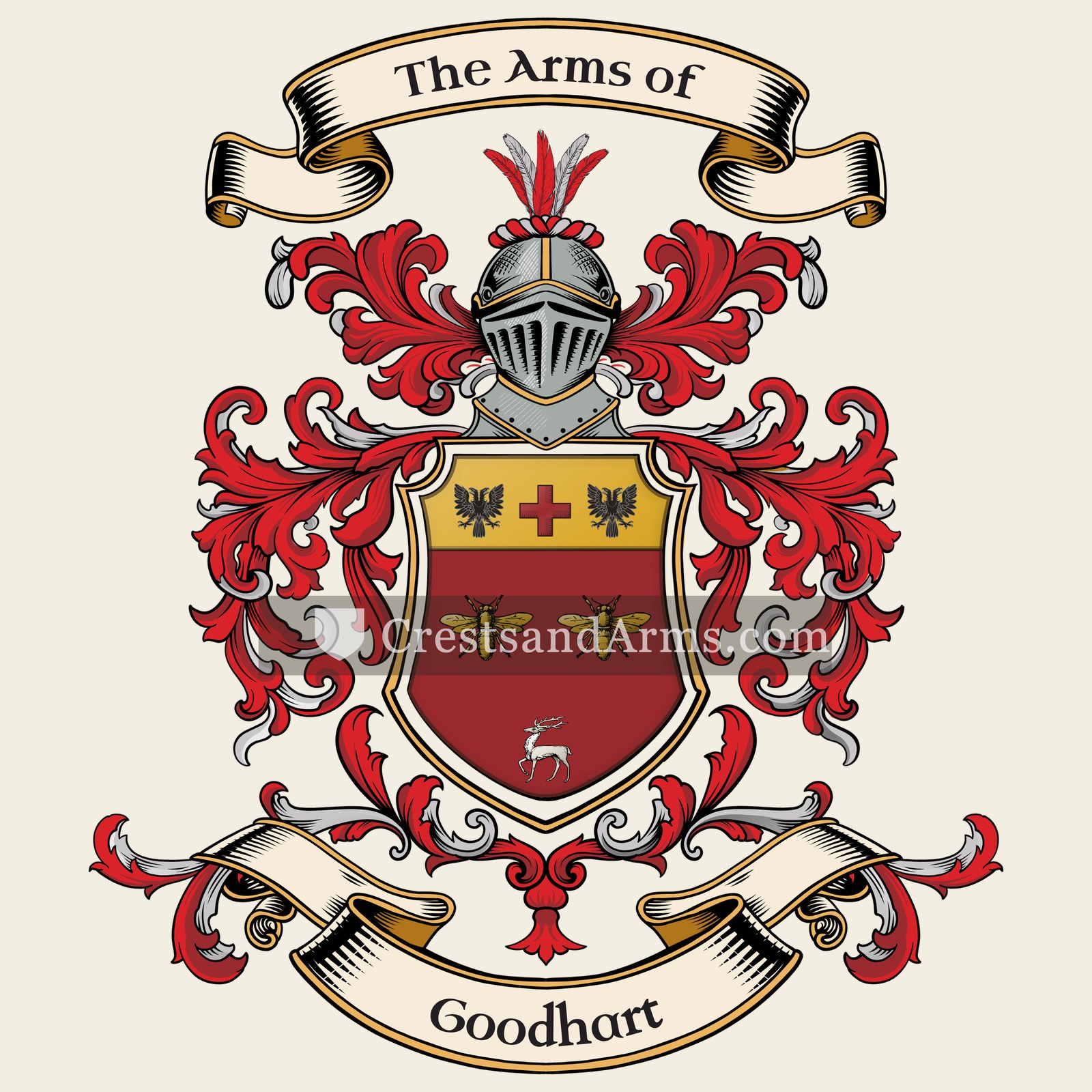 The Goodhart coat of arms, drawn from the recorded blazon
