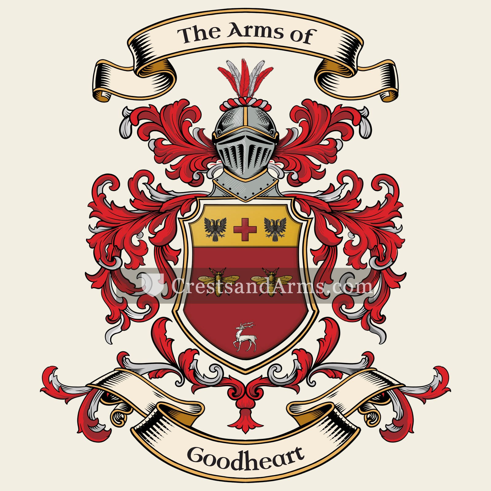 The Goodheart coat of arms, drawn from the recorded blazon