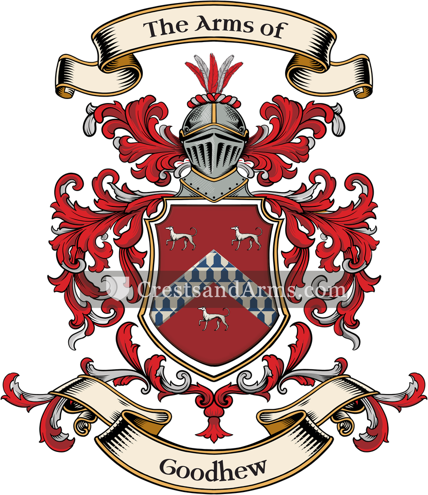 The Goodhew coat of arms, drawn from the recorded blazon