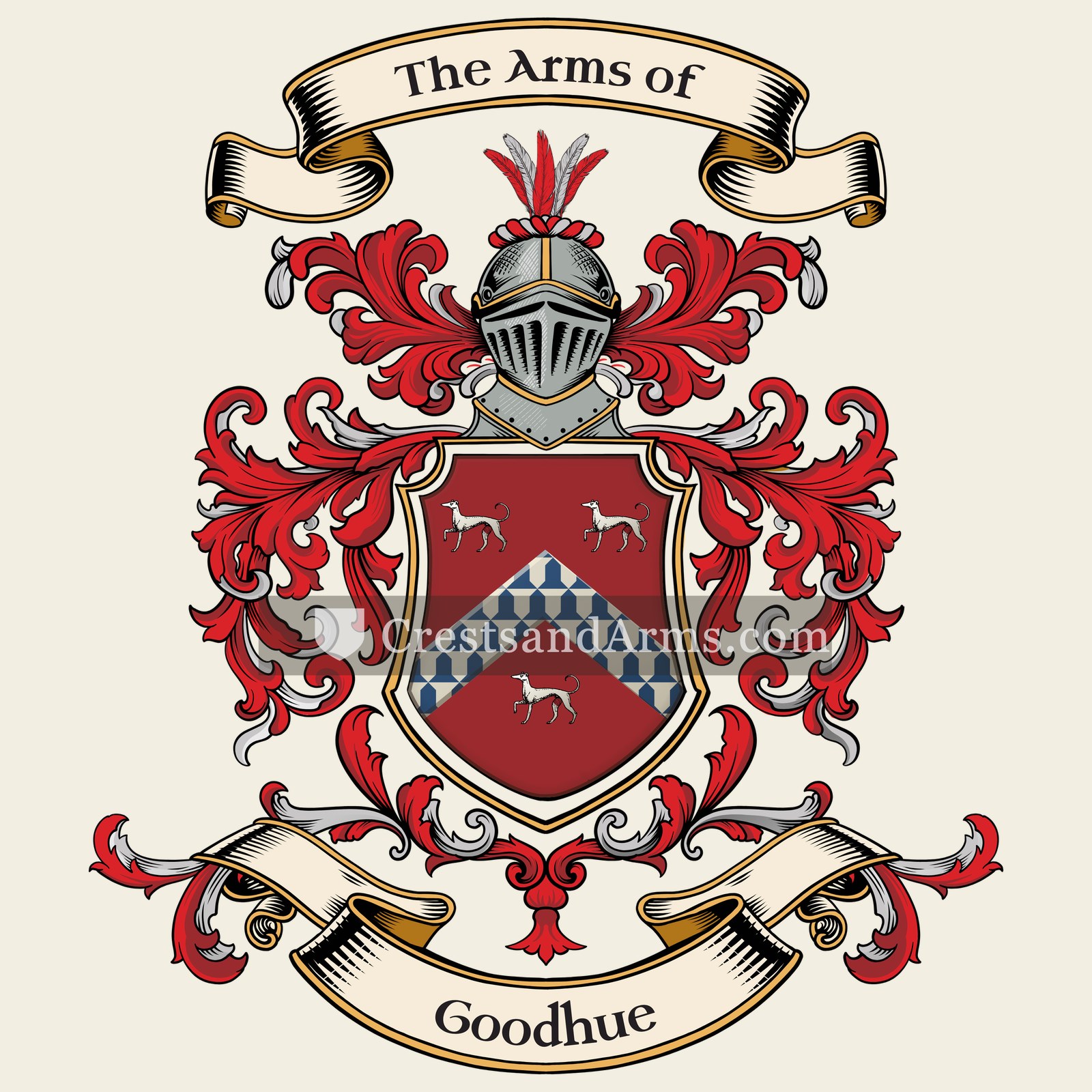 The Goodhue coat of arms, drawn from the recorded blazon