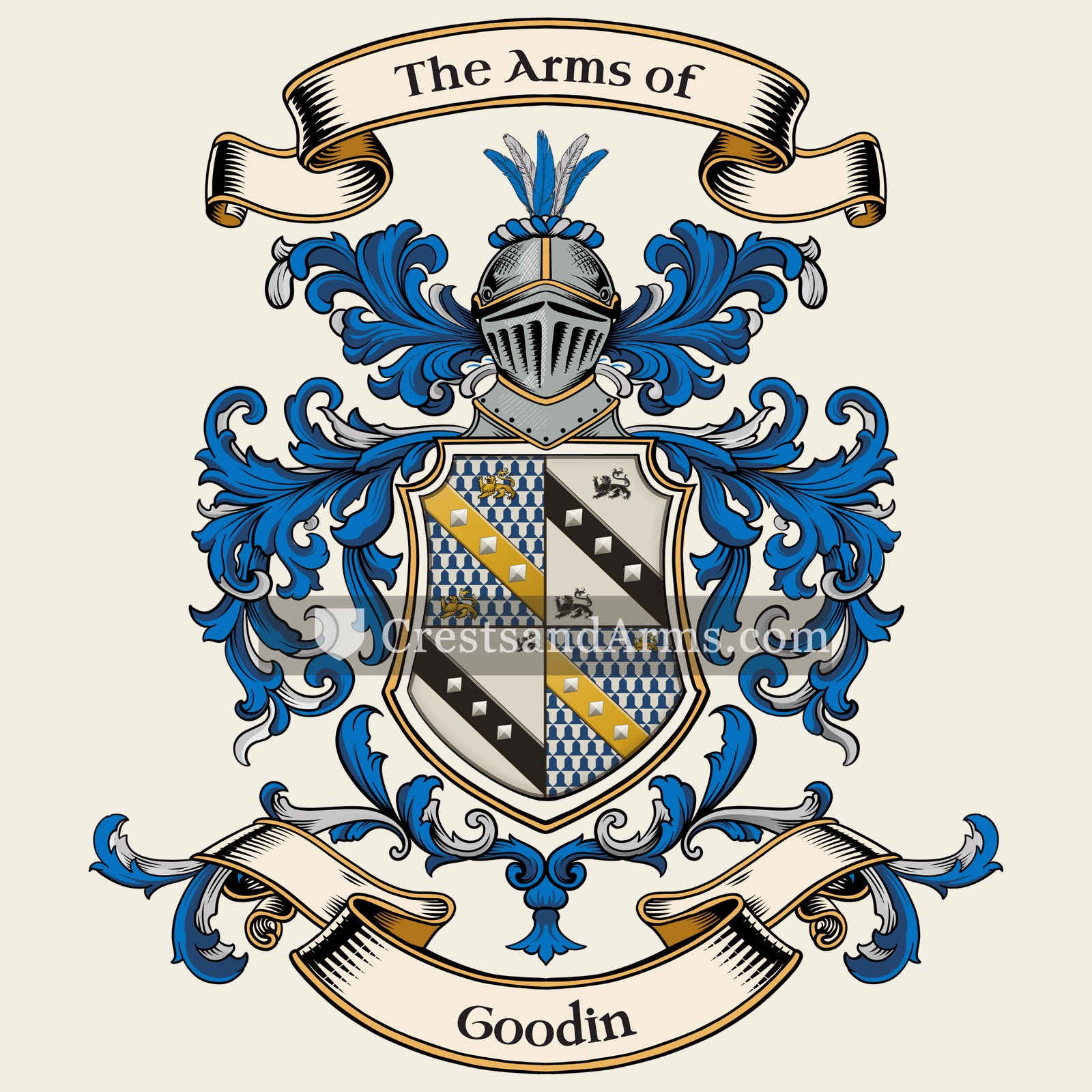 The Goodin coat of arms, drawn from the recorded blazon