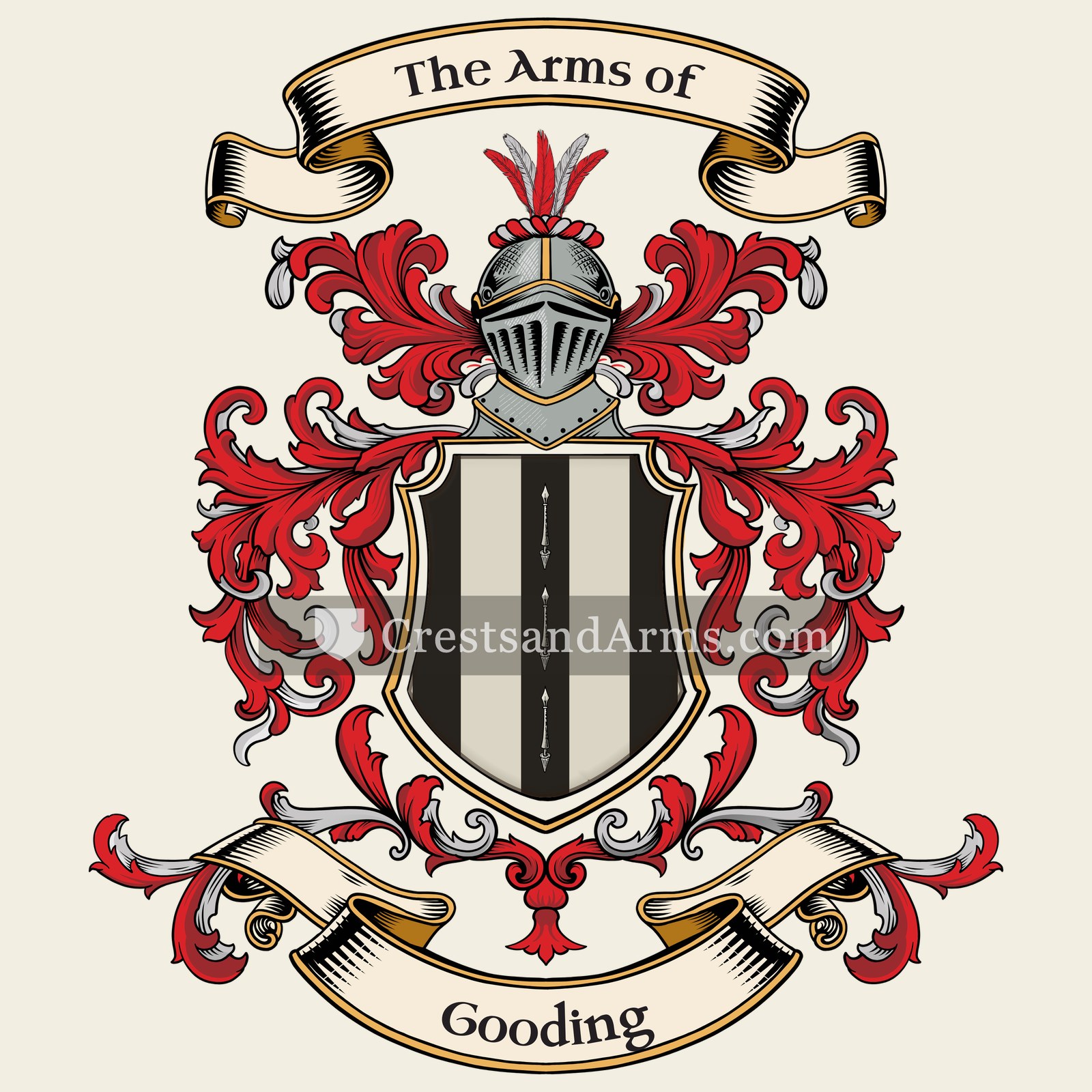 The Gooding coat of arms, drawn from the recorded blazon