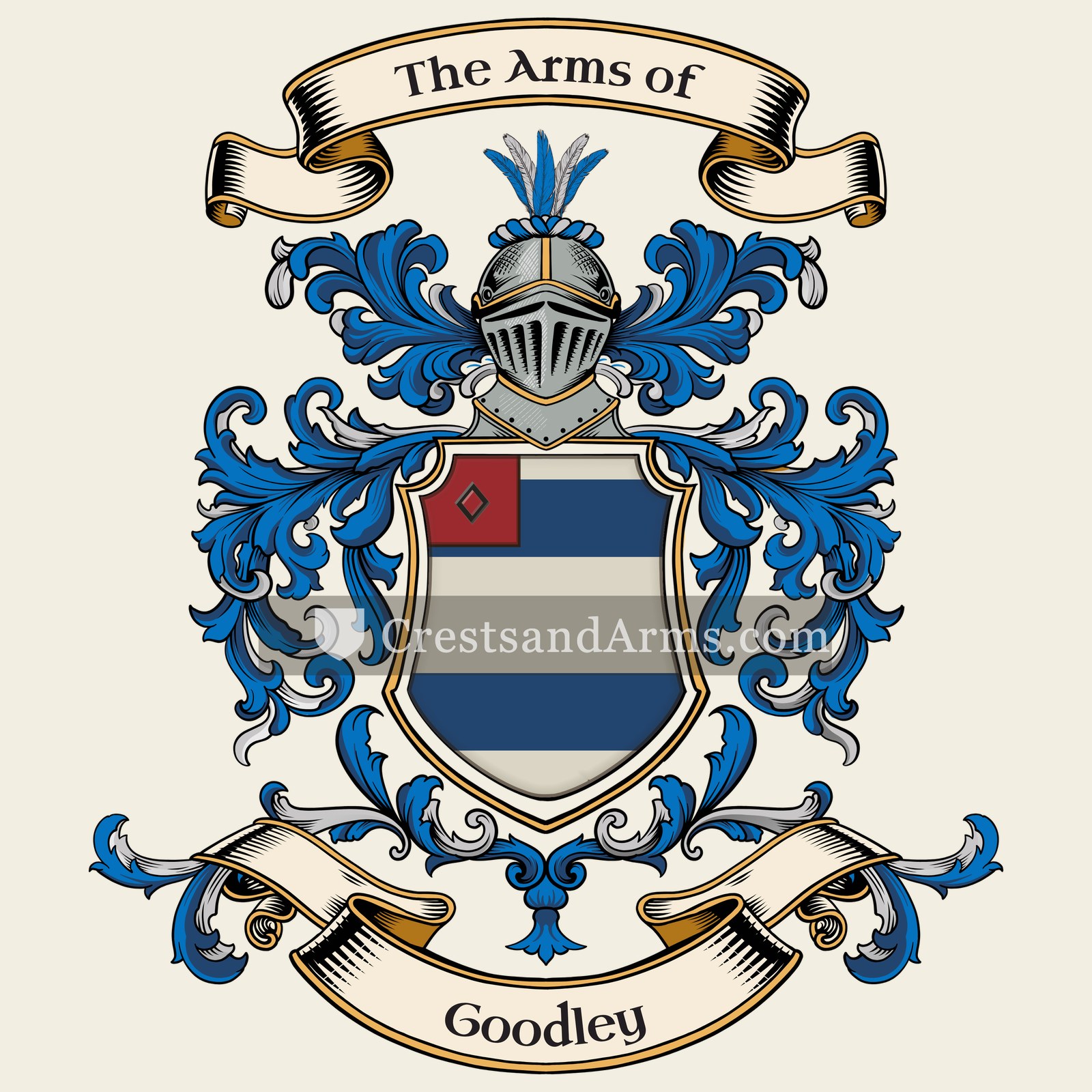 The Goodley coat of arms, drawn from the recorded blazon