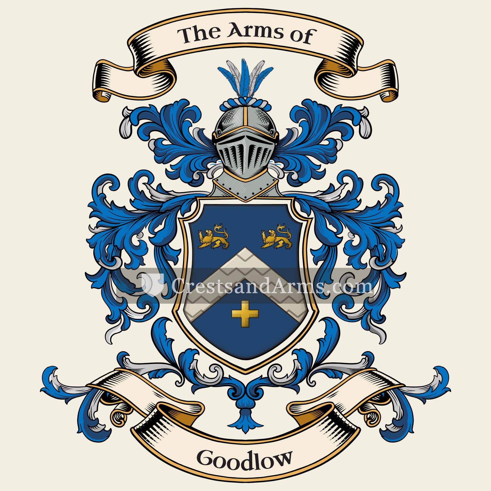 The Goodlow coat of arms, drawn from the recorded blazon