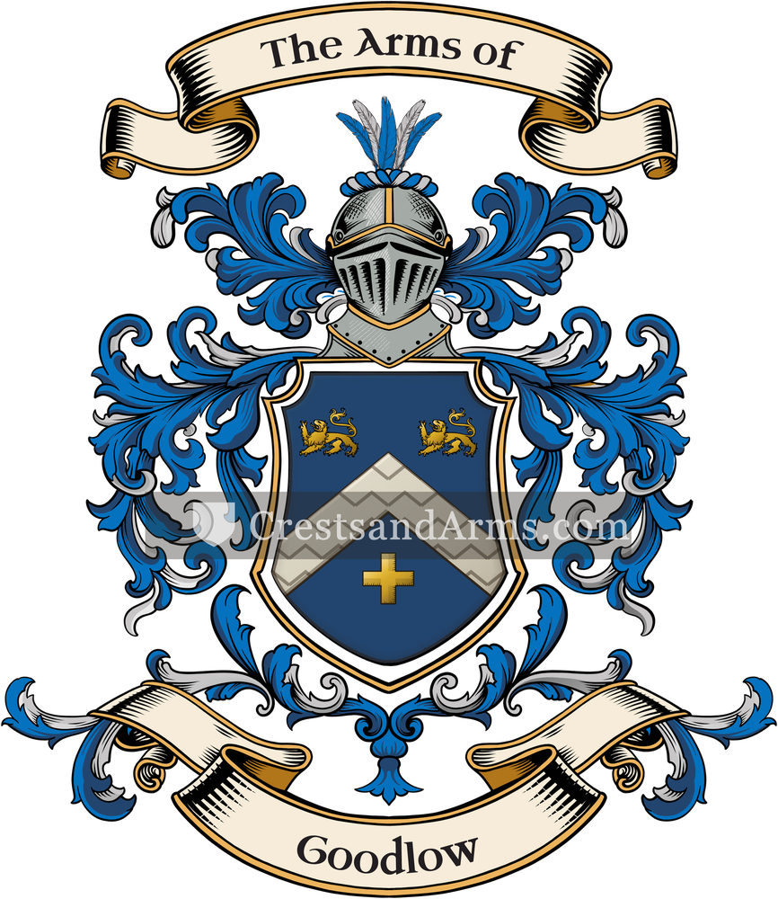 The Goodlow coat of arms, drawn from the recorded blazon