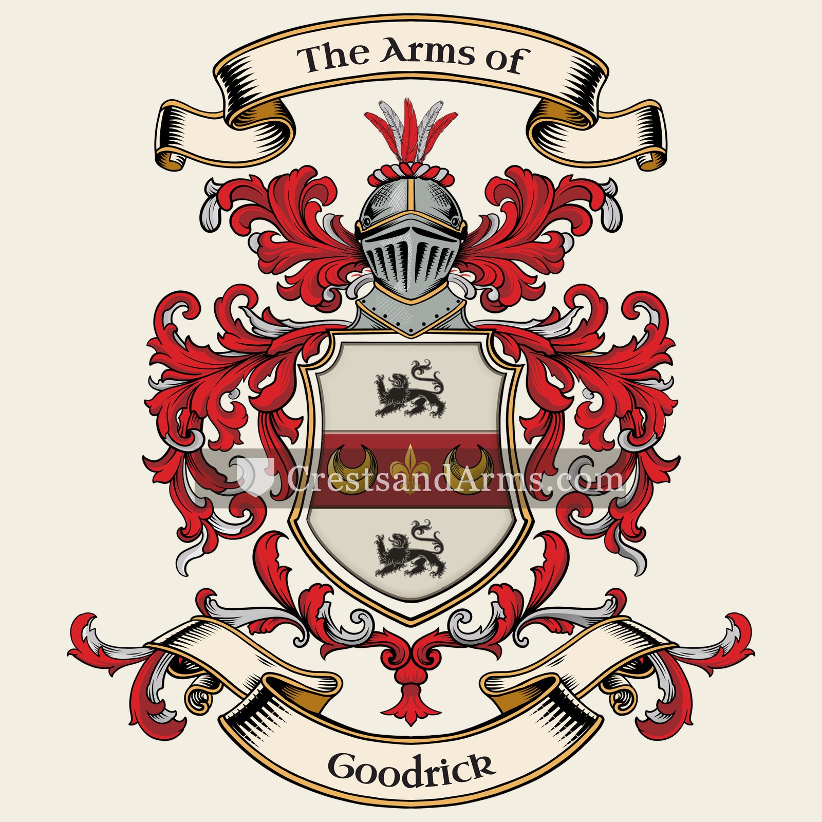The Goodrick coat of arms, drawn from the recorded blazon