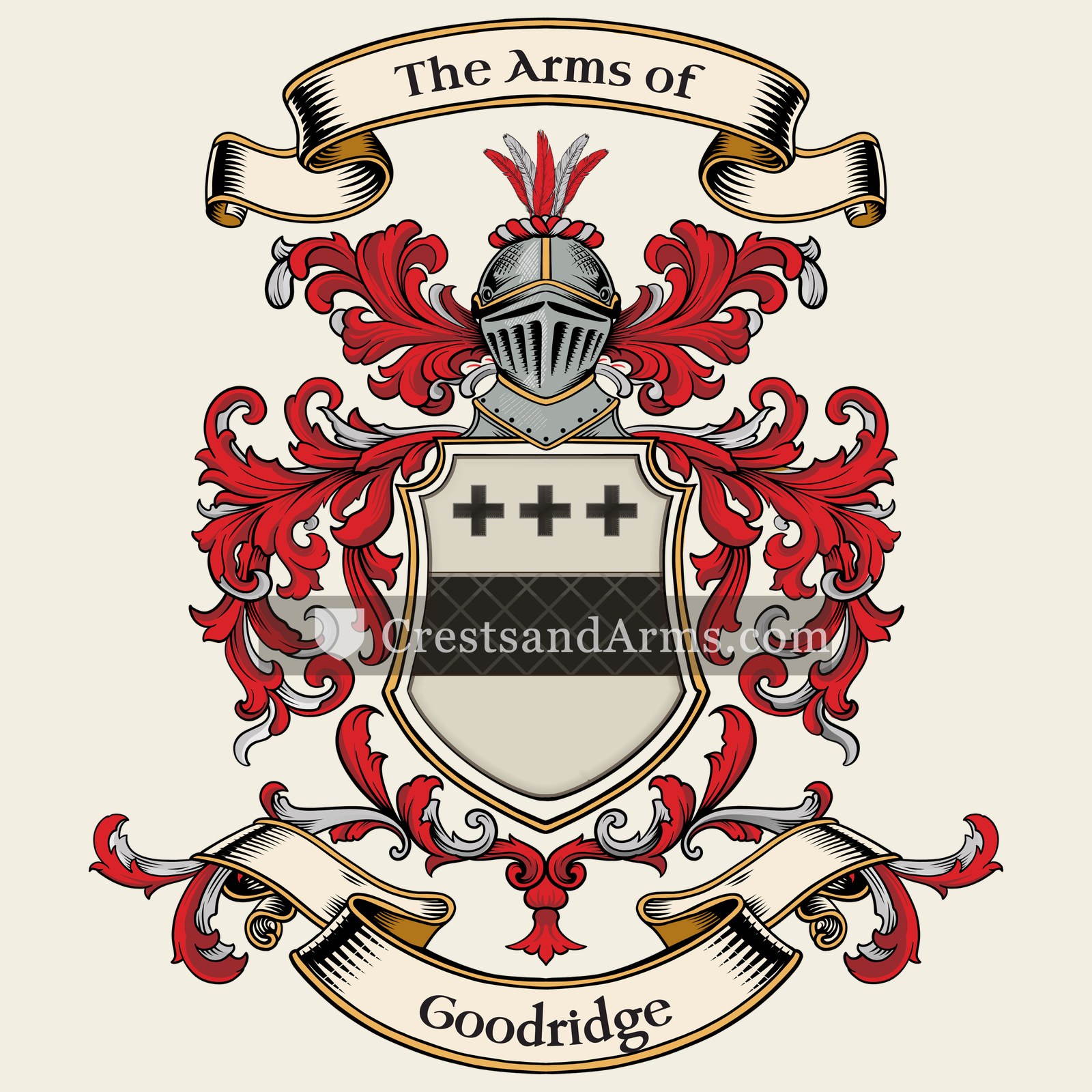 The Goodridge coat of arms, drawn from the recorded blazon