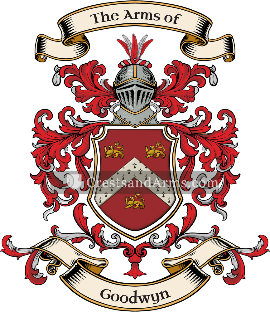 The Goodwyn coat of arms, drawn from the recorded blazon