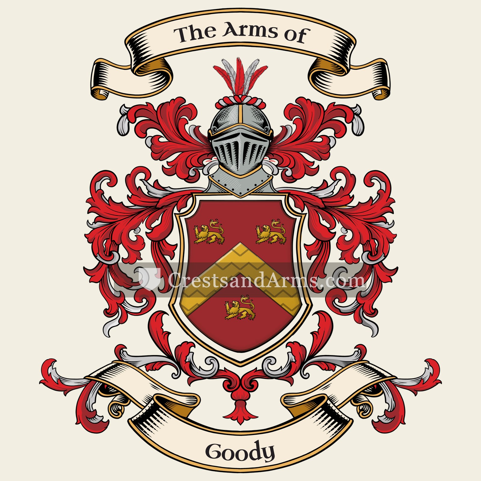 The Goody coat of arms, drawn from the recorded blazon