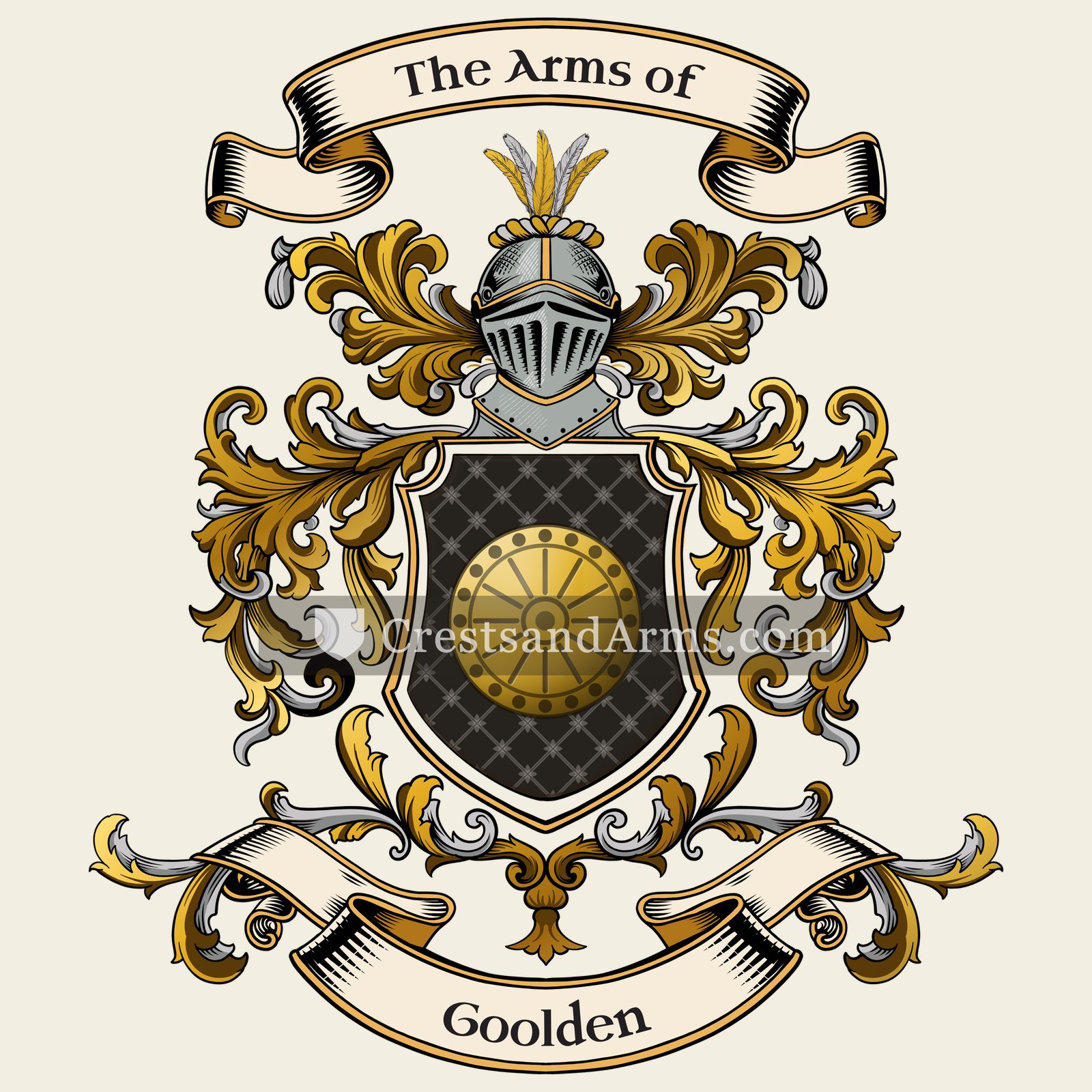 The Goolden coat of arms, drawn from the recorded blazon