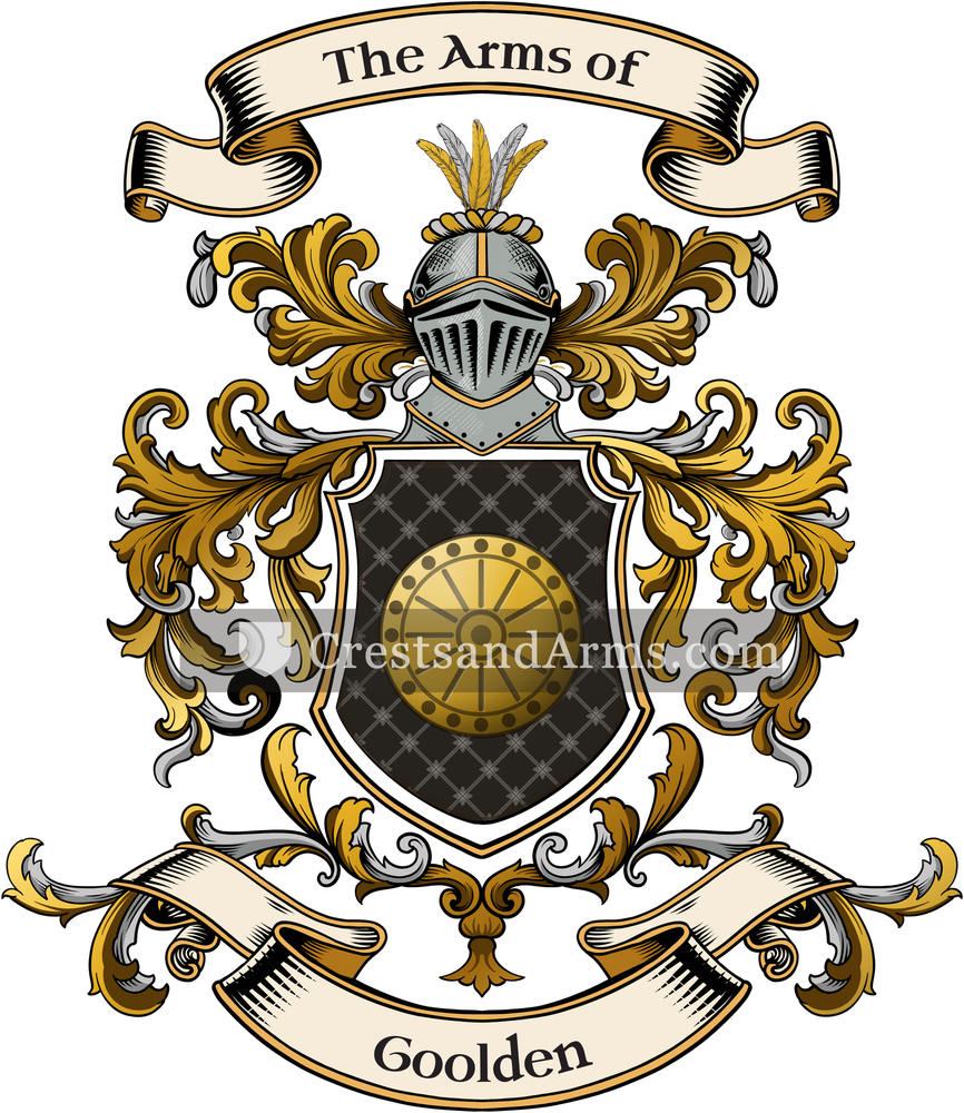 The Goolden coat of arms, drawn from the recorded blazon