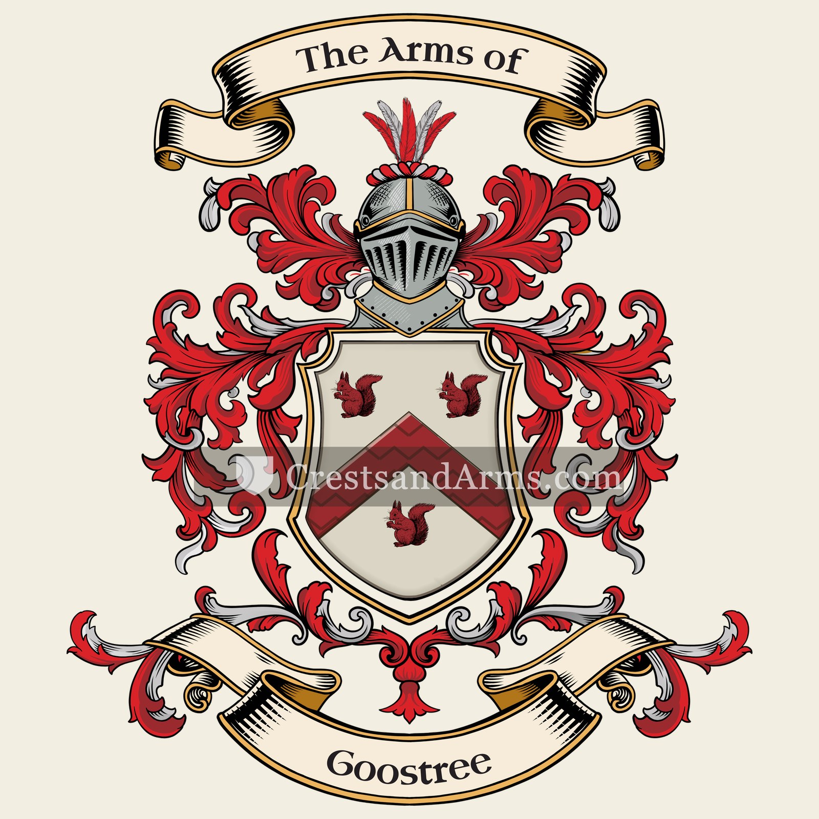 The Goostree coat of arms, drawn from the recorded blazon