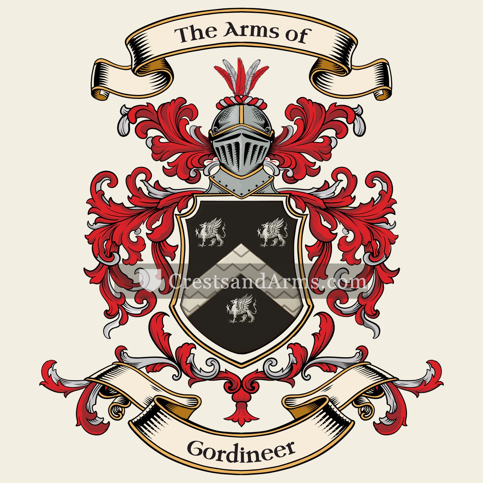 The Gordineer coat of arms, drawn from the recorded blazon