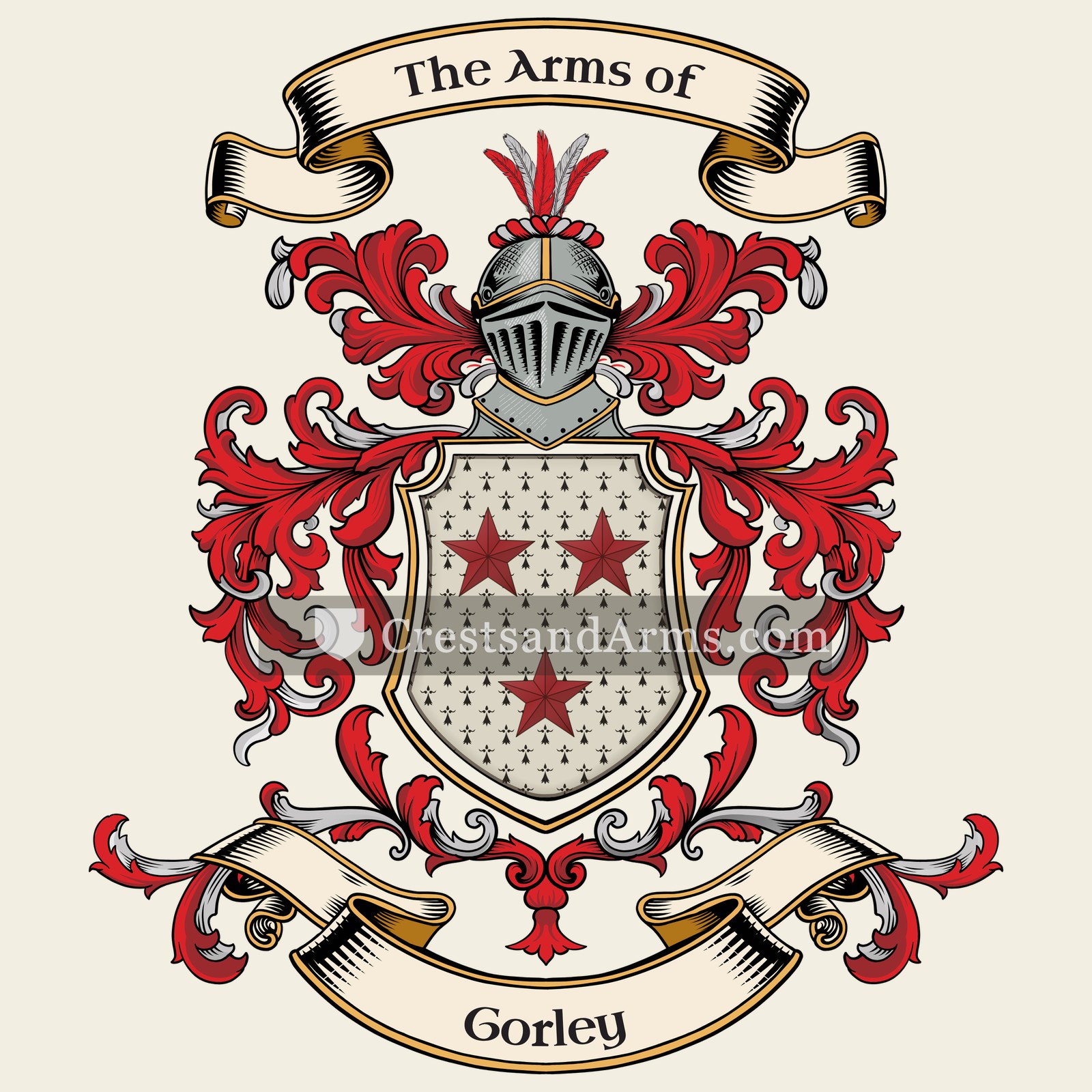 The Gorley coat of arms, drawn from the recorded blazon