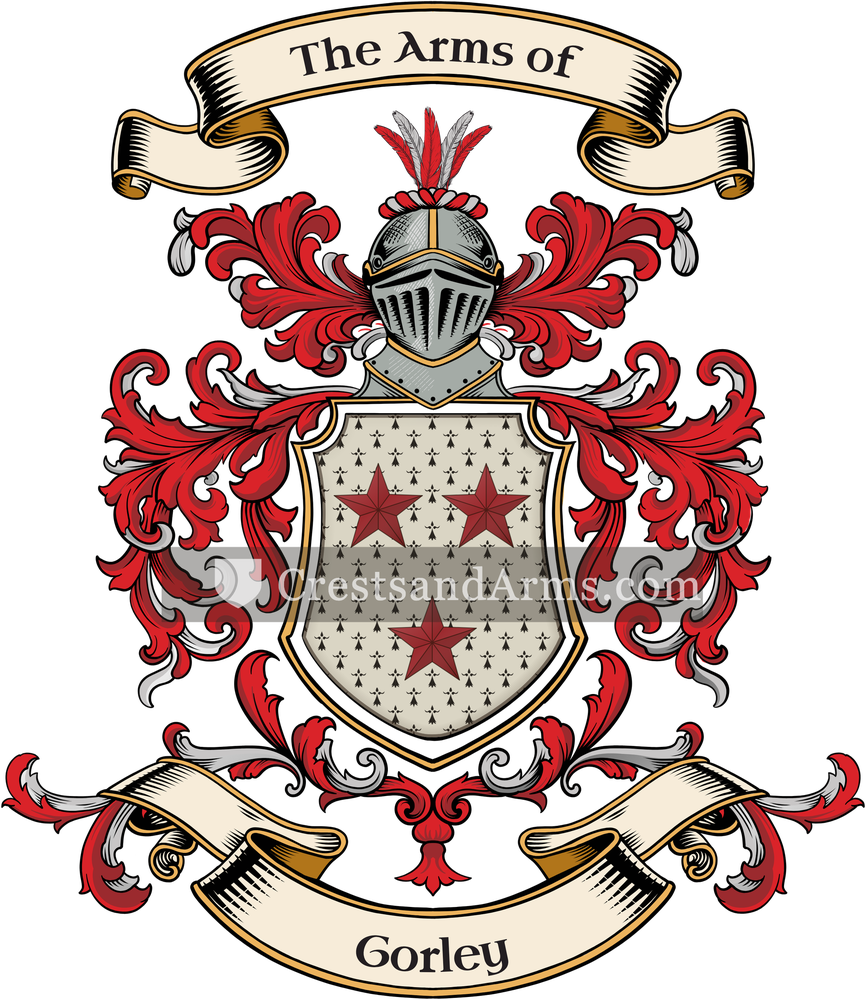 The Gorley coat of arms, drawn from the recorded blazon
