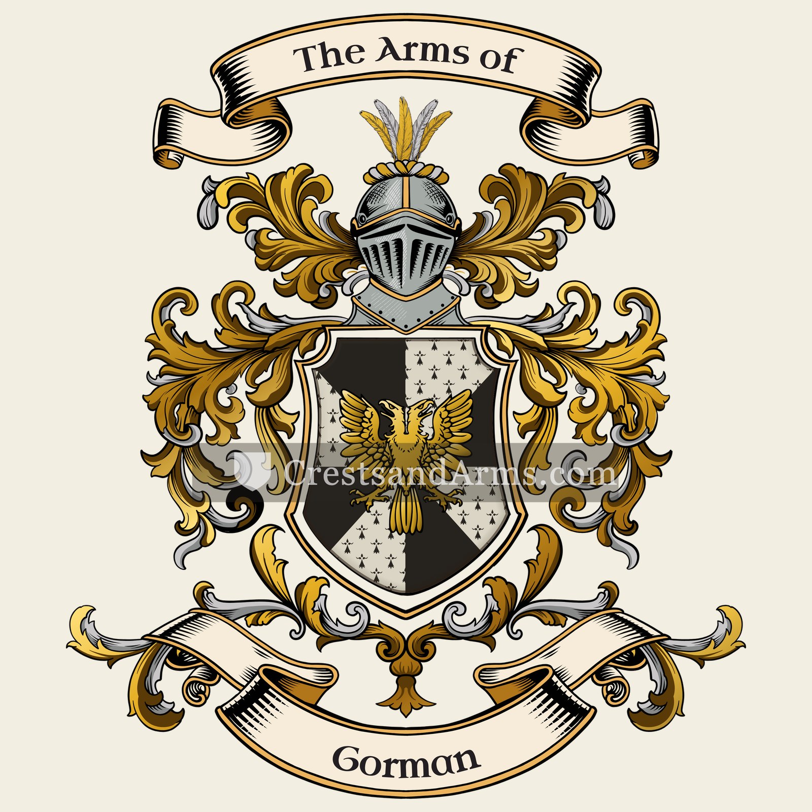 The Gorman coat of arms, drawn from the recorded blazon