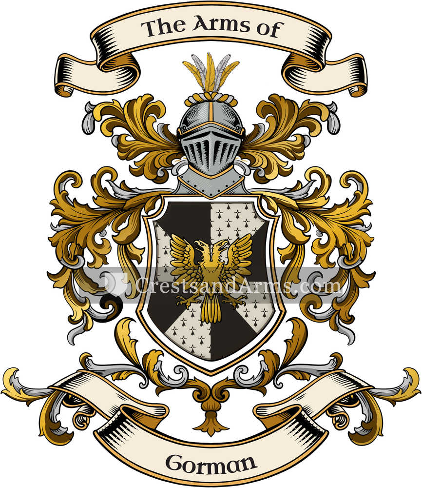 The Gorman coat of arms, drawn from the recorded blazon
