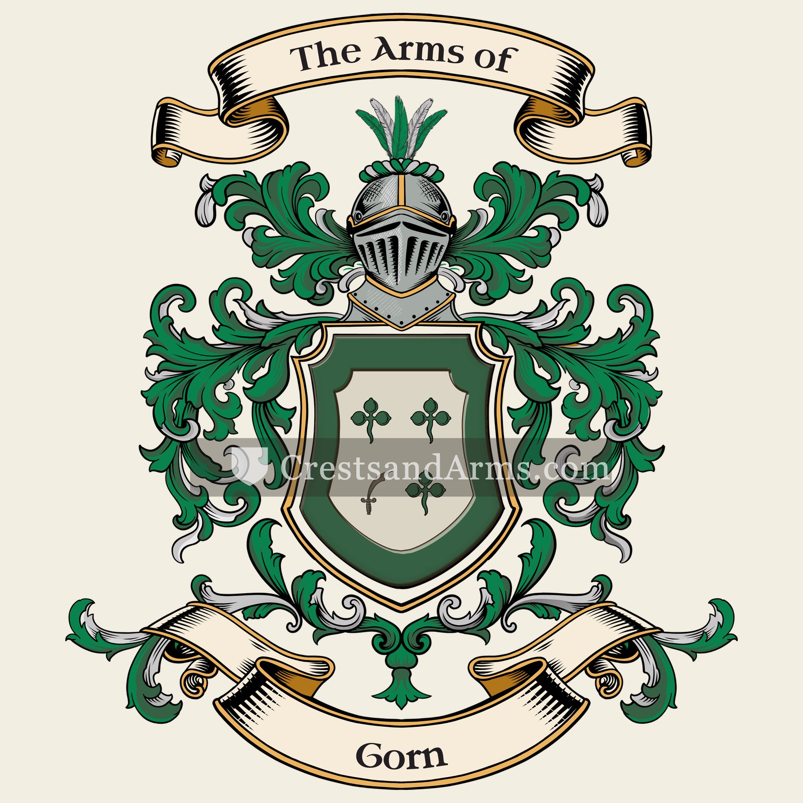 The Gorn coat of arms, drawn from the recorded blazon
