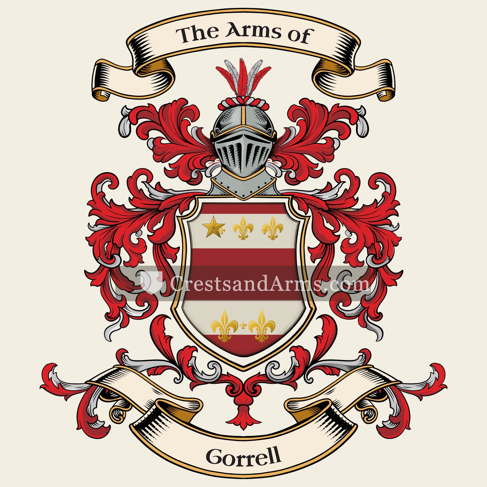 The Gorrell coat of arms, drawn from the recorded blazon