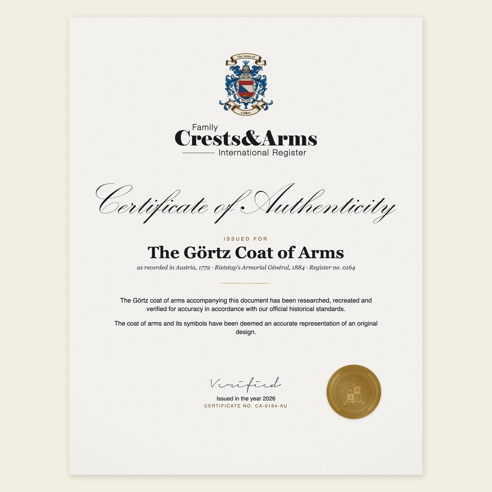 Certificate of authenticity