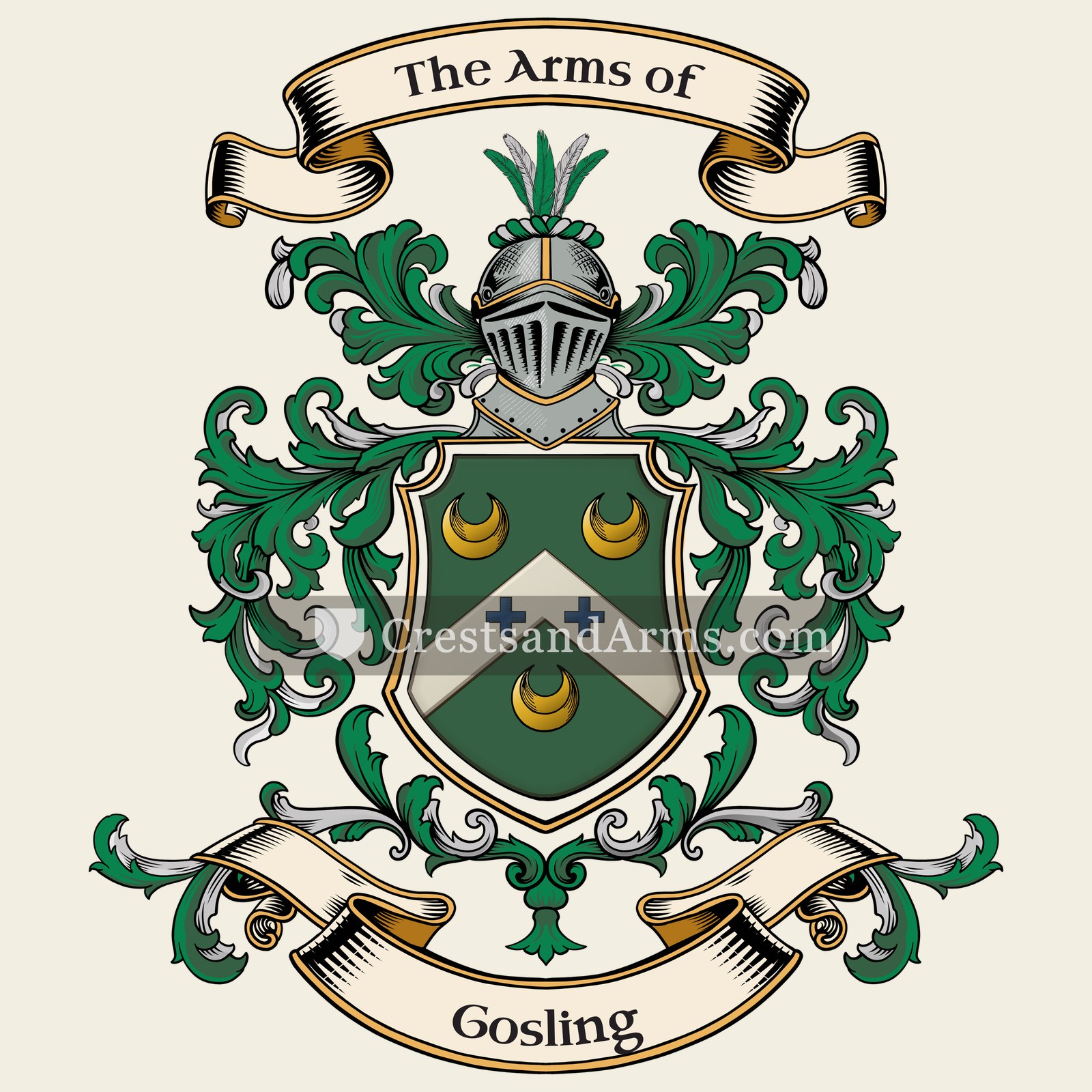 The Gosling coat of arms, drawn from the recorded blazon