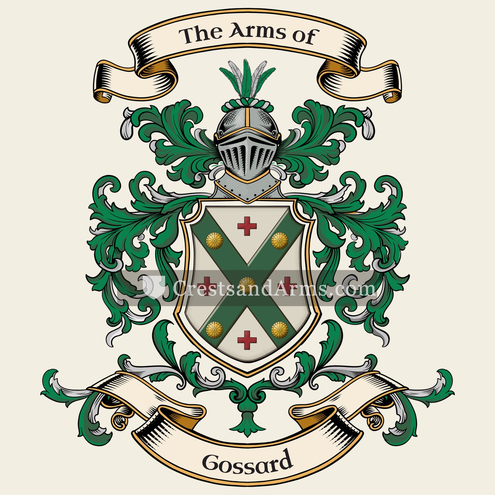 The Gossard coat of arms, drawn from the recorded blazon