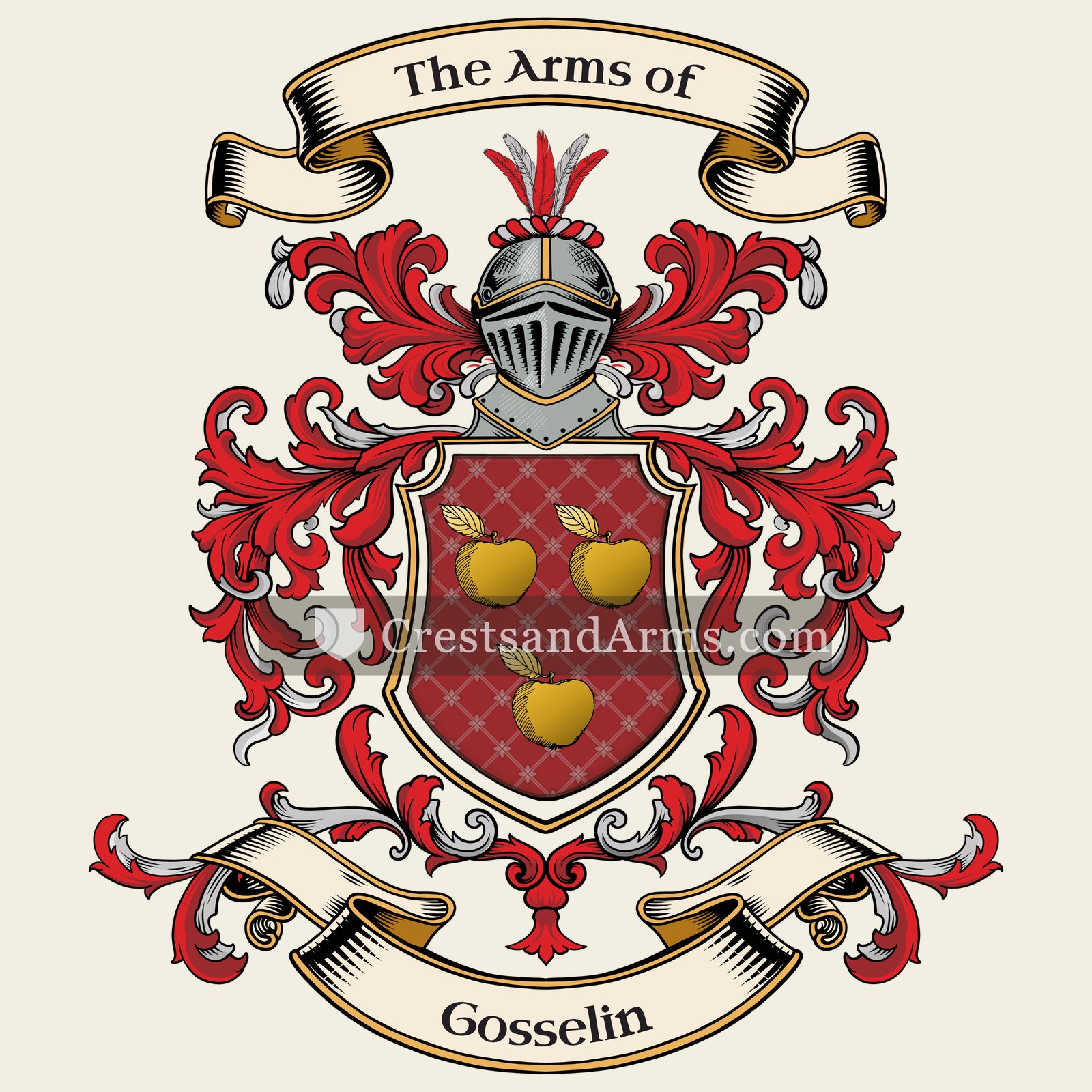 The Gosselin coat of arms, drawn from the recorded blazon