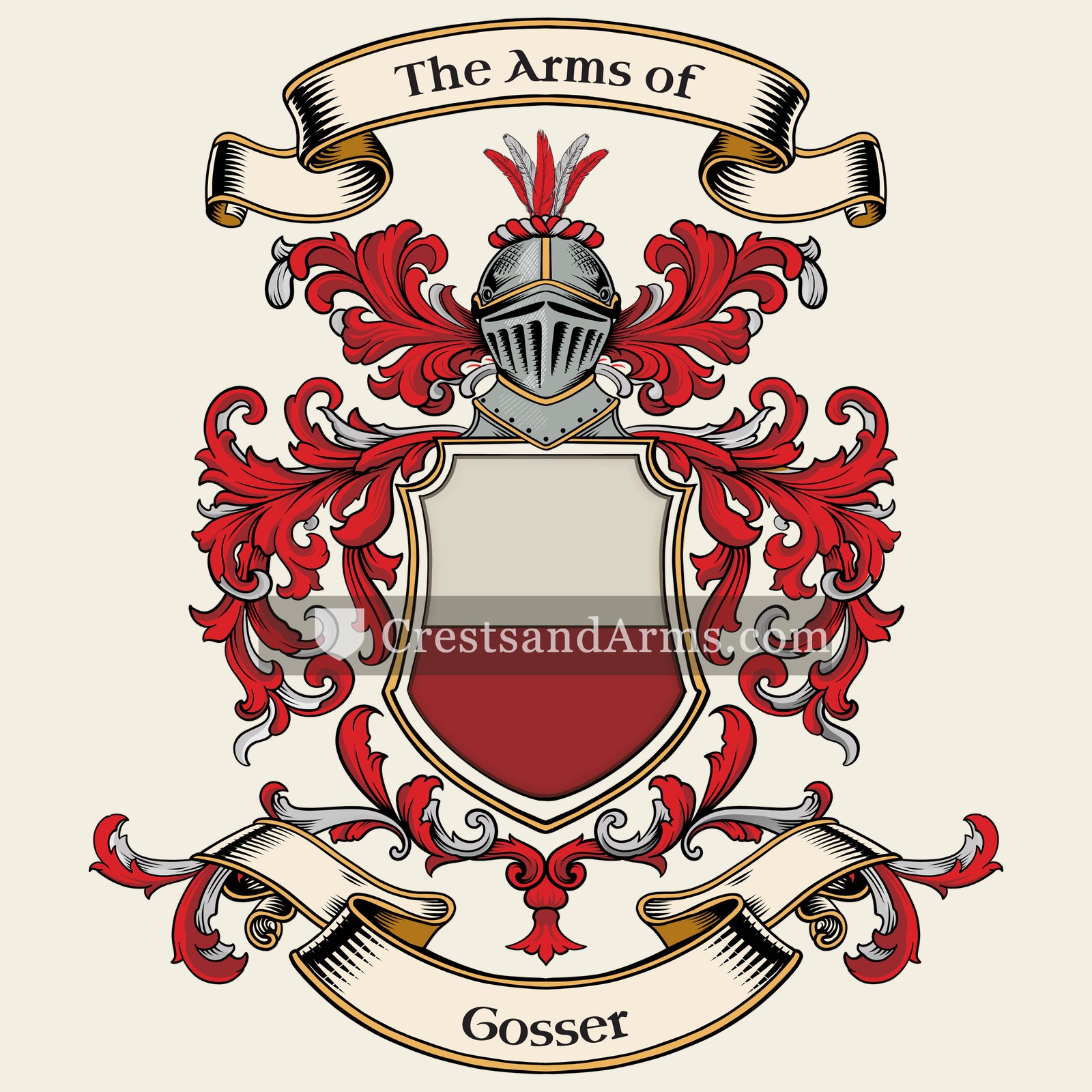 The Gosser coat of arms, drawn from the recorded blazon